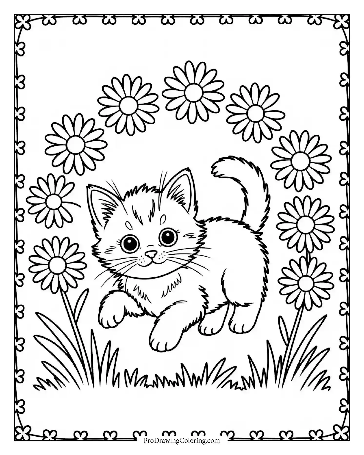 kitten coloring page printable Printable kitten coloring page with adorable kitten and flowers