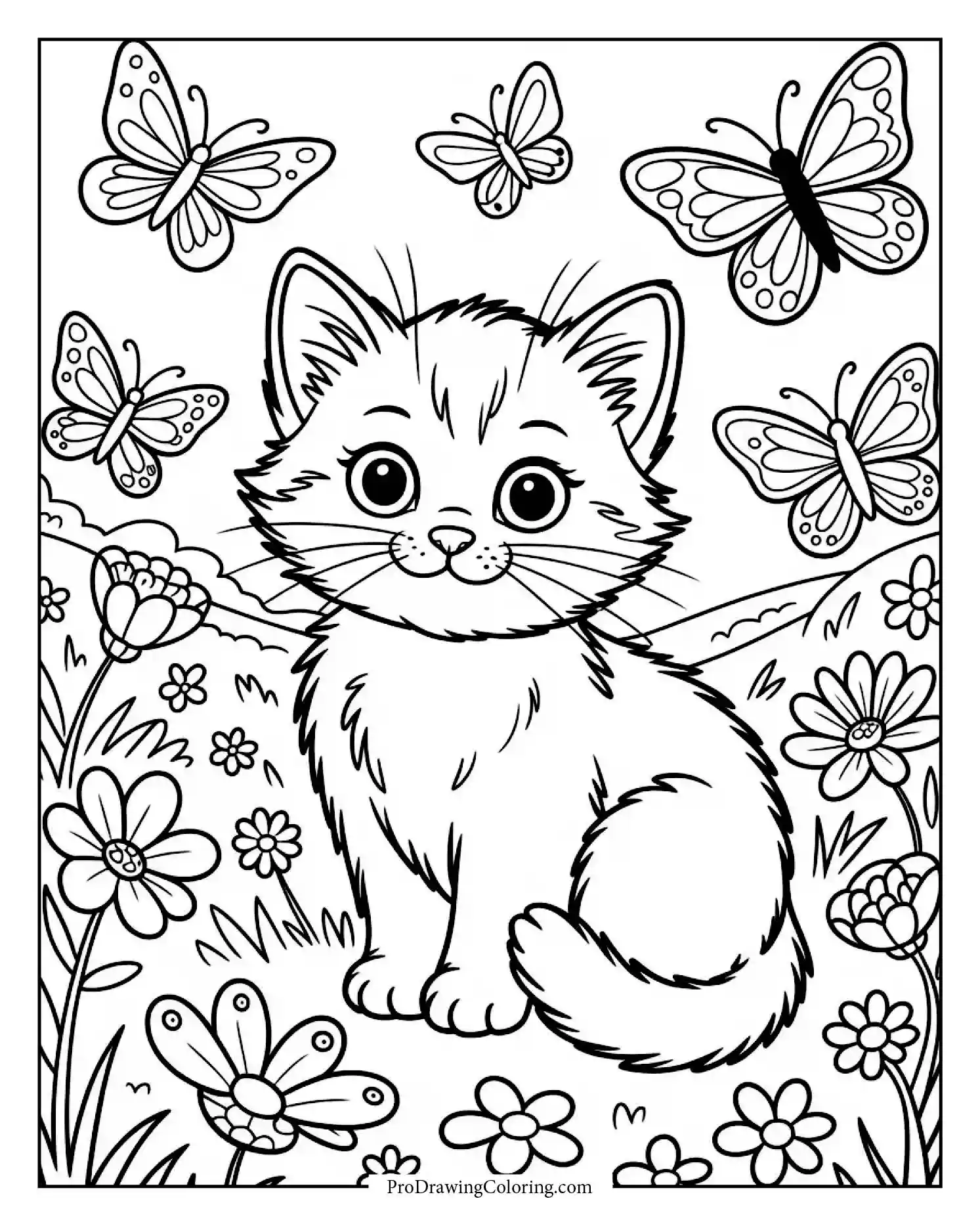 kitten coloring page Lovely kitten coloring page with playful scene, perfect for creative fun