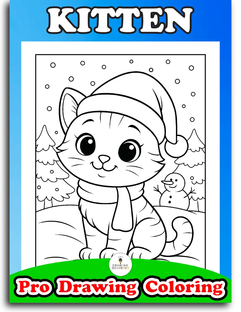 Cute kitten coloring pages for kids, adorable cat pictures in PDF.