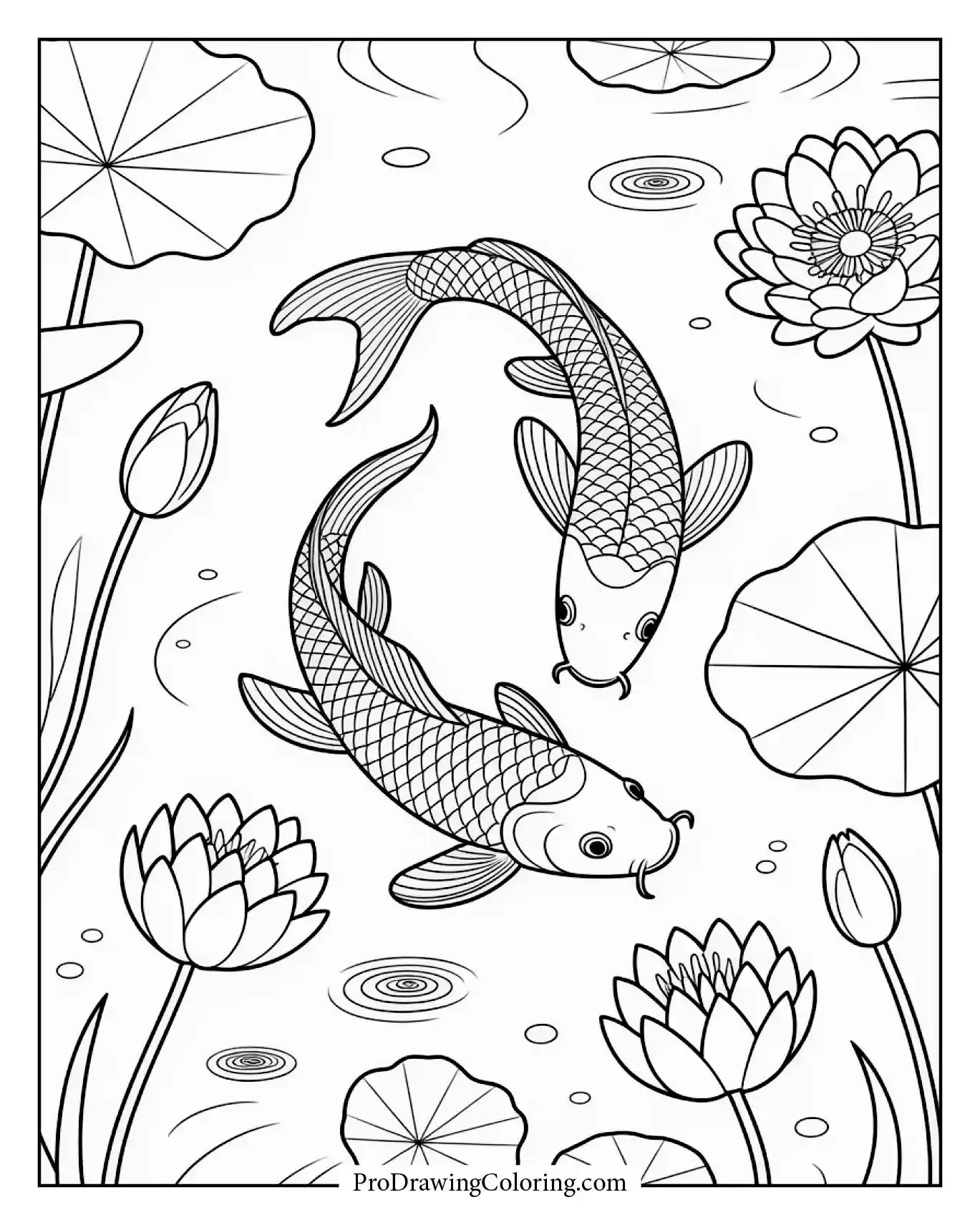 Elegant koi fish swimming in lotus pond