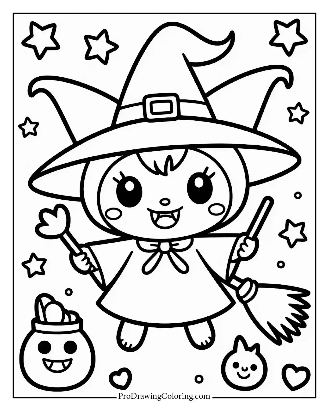 Festive Kuromi as a witch coloring page, mystical style, a magical moment for your adventures.