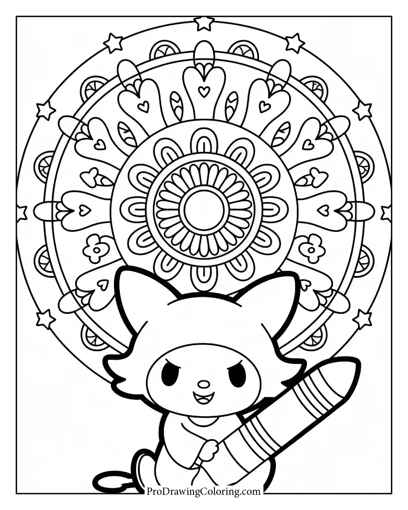 Whimsical Kuromi coloring mandala, zen aesthetic, a cozy image to enjoy during sessions.