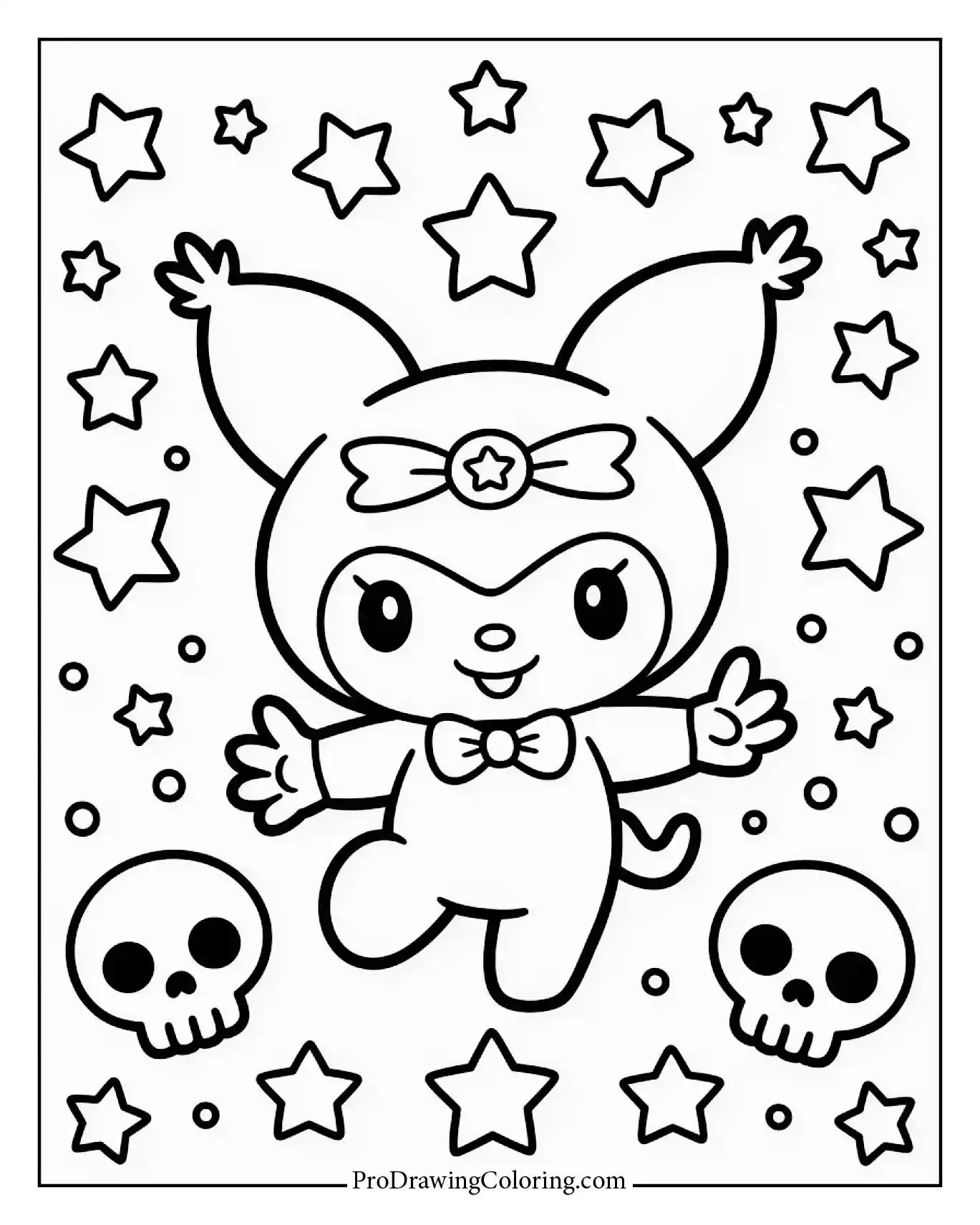 Fun Kuromi coloring page with bold lines, perfect for creative printable fun