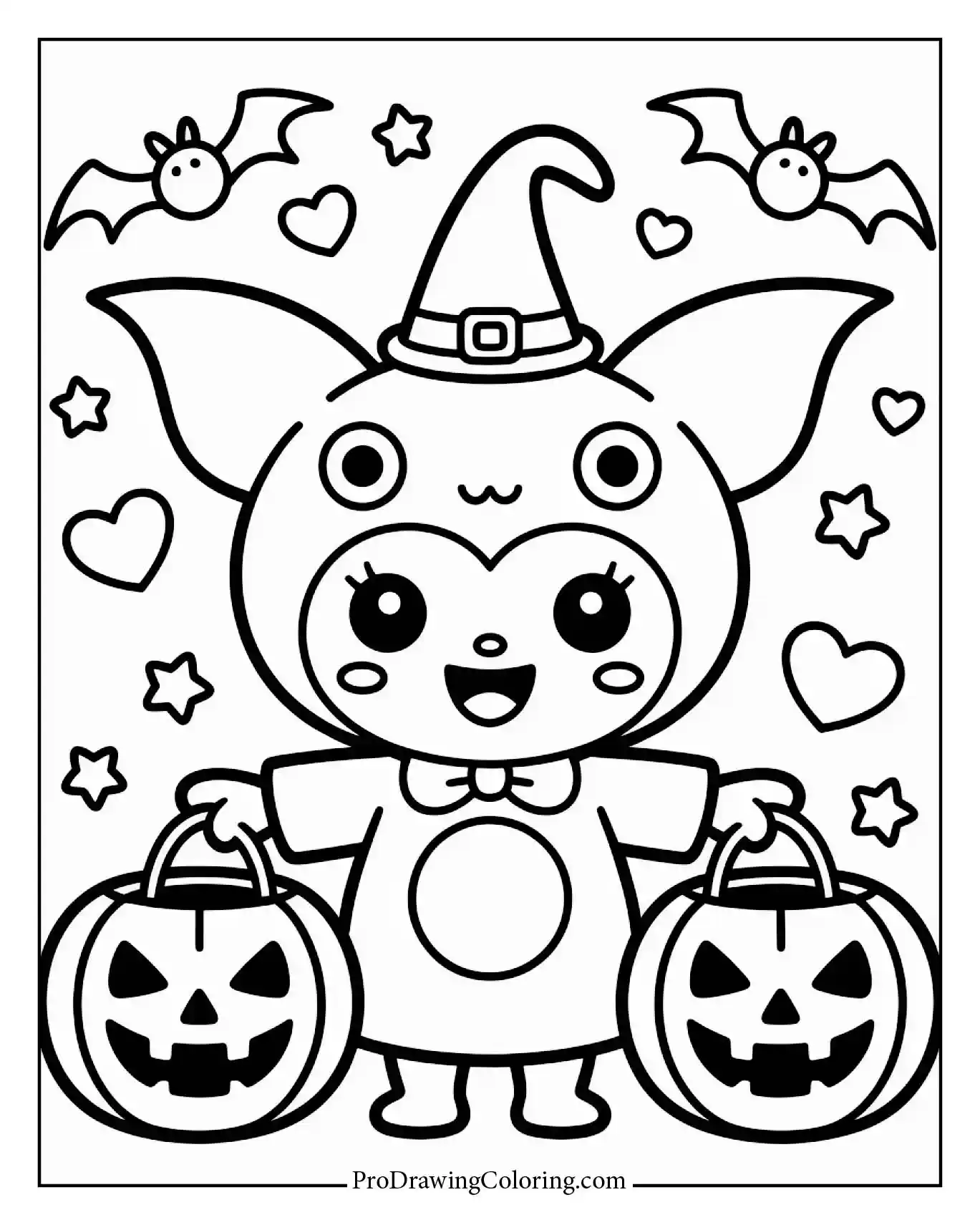 Cute Kuromi in Halloween costume, spooky aesthetic scene, exciting for Kuromi fans.