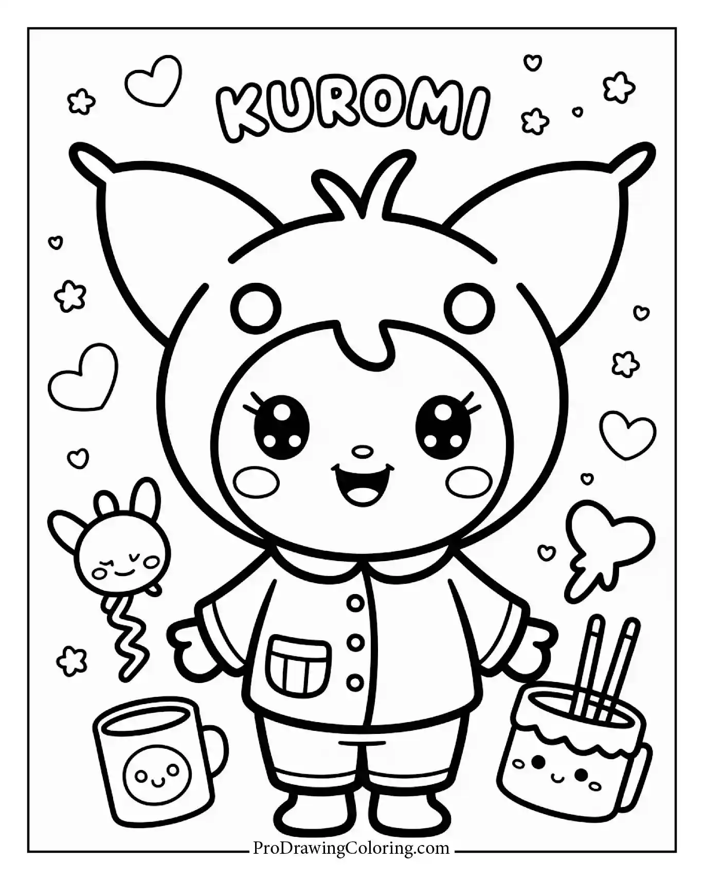 Lovely Kuromi in pajamas coloring page, cozy vibes, a great choice for printable fun.