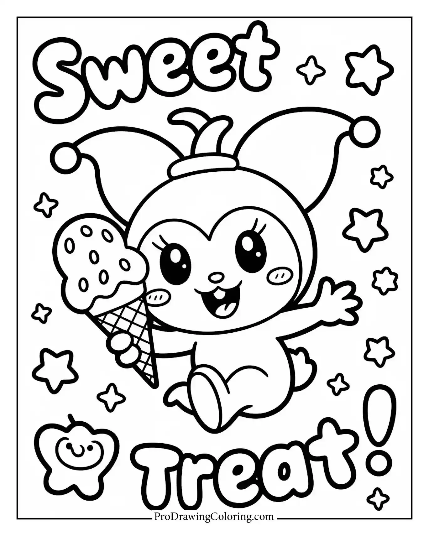 Stylish Kuromi with ice cream, summer vibes, meant to enchant young fans.