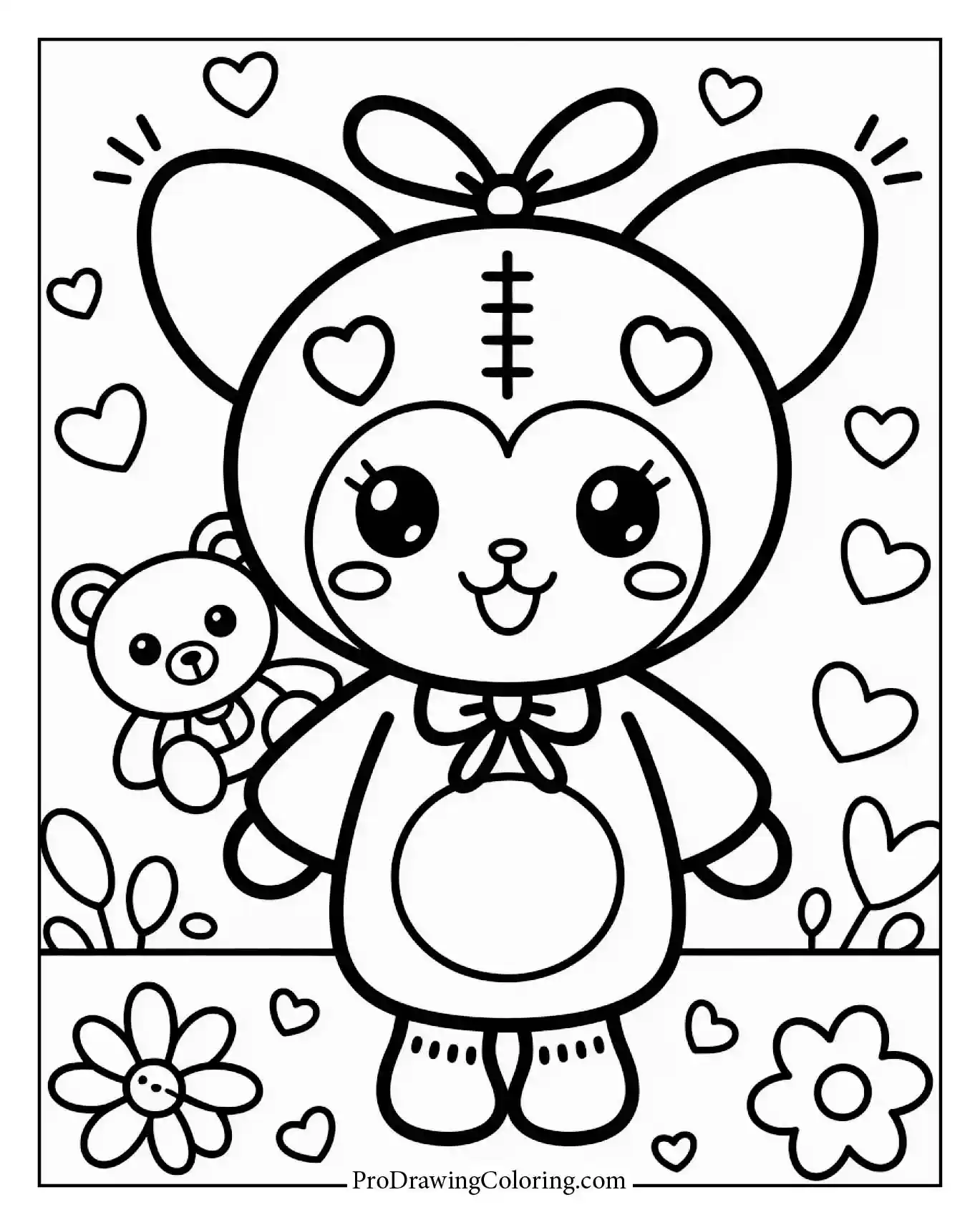 Funny Kuromi with teddy bear, nostalgic vibes, sure to bring joy to young artists.
