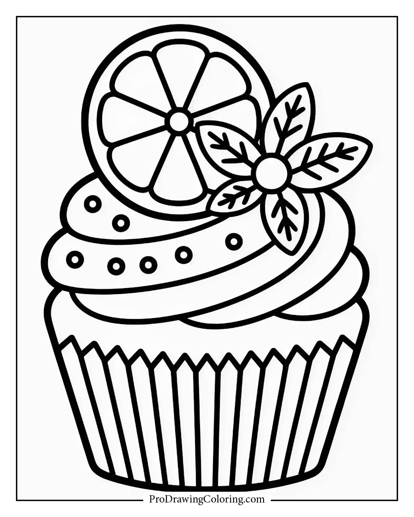 Cupcake coloring pages – lemon cupcake coloring sheet with citrus slices