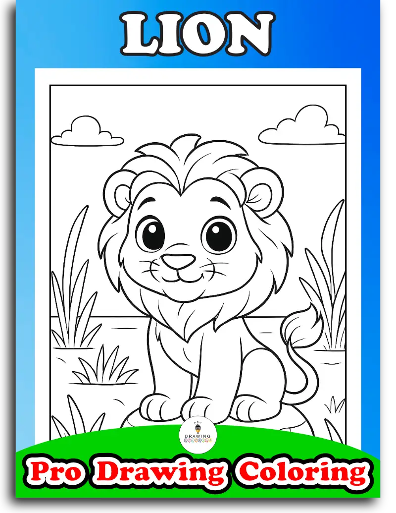 Wild lion coloring pages for kids, king of the jungle animal pictures.