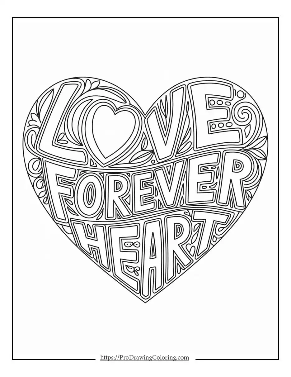 Intricate heart design with the words love forever drawn inside a large decorative heart