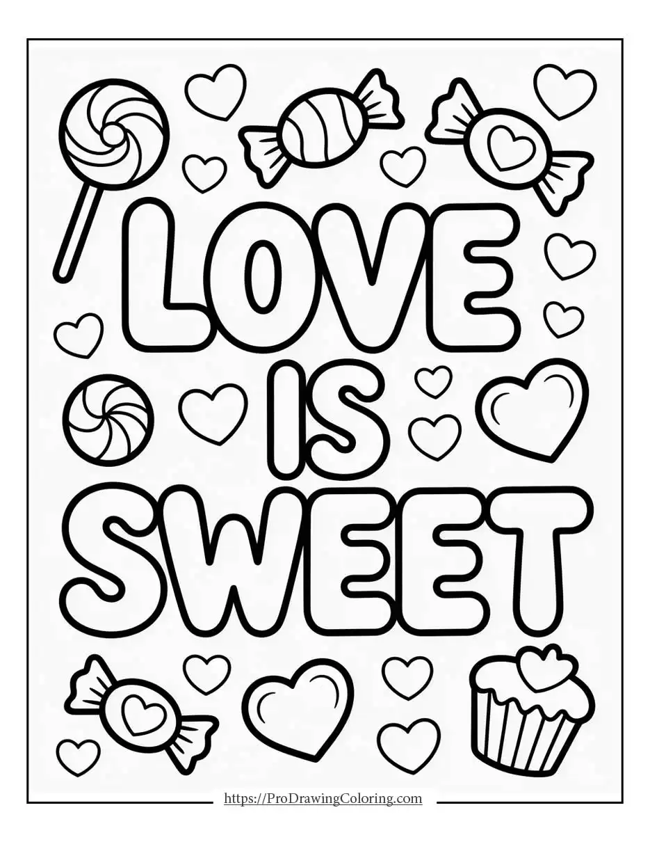 Valentine’s Day sweets and hearts with candy, cupcake and love message