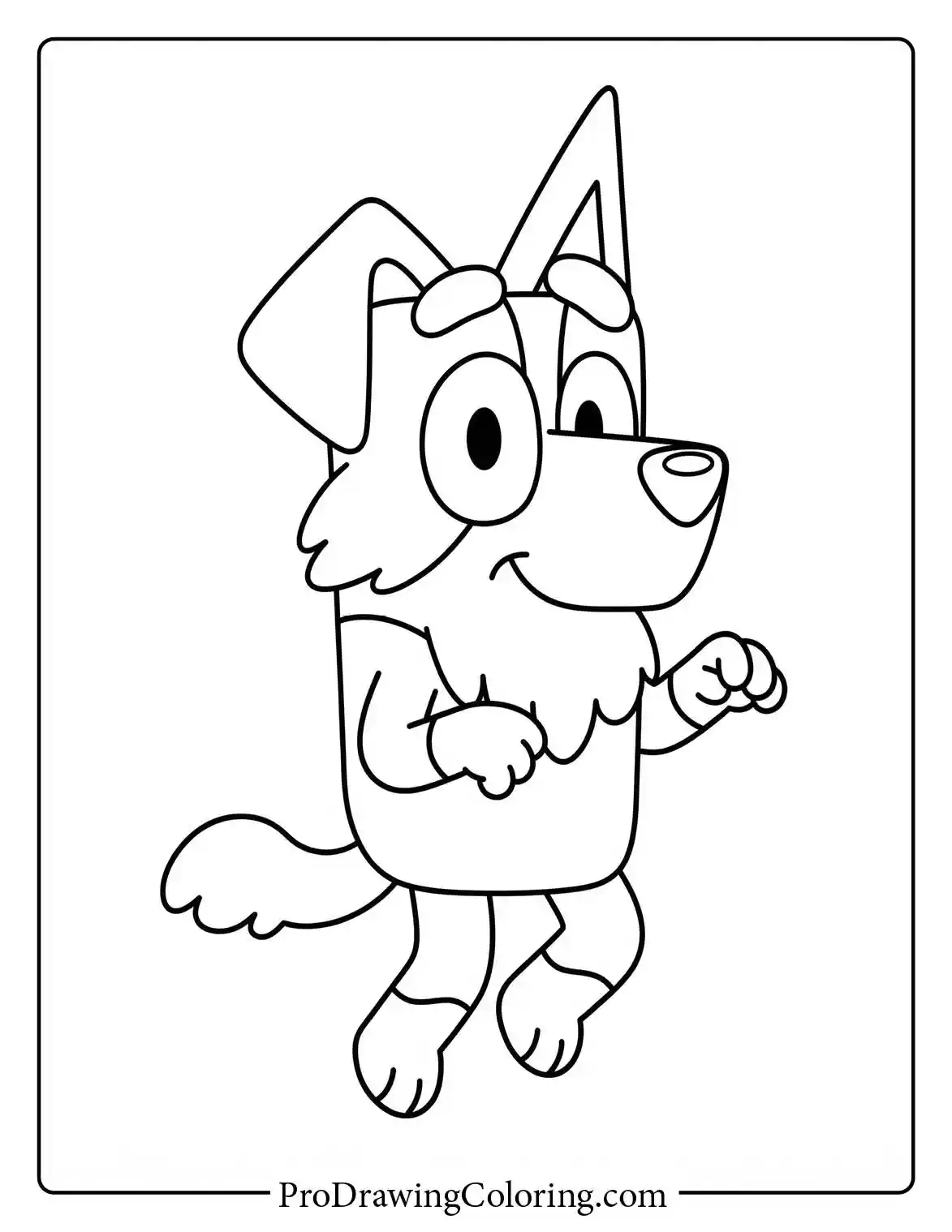 Mackenzie printable coloring page showing Bluey's friend, the Border Collie, jumping up high.