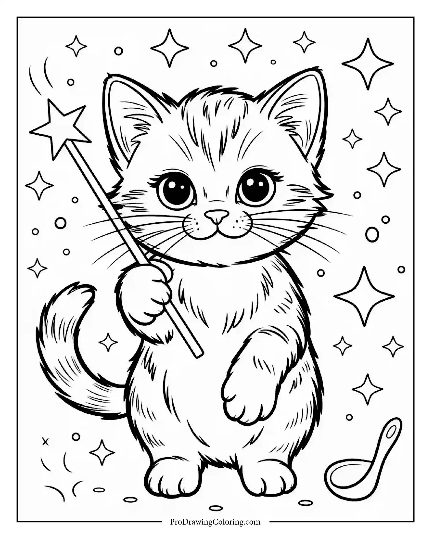 magical kitten Enchanting kitten coloring page with stars and magic wand