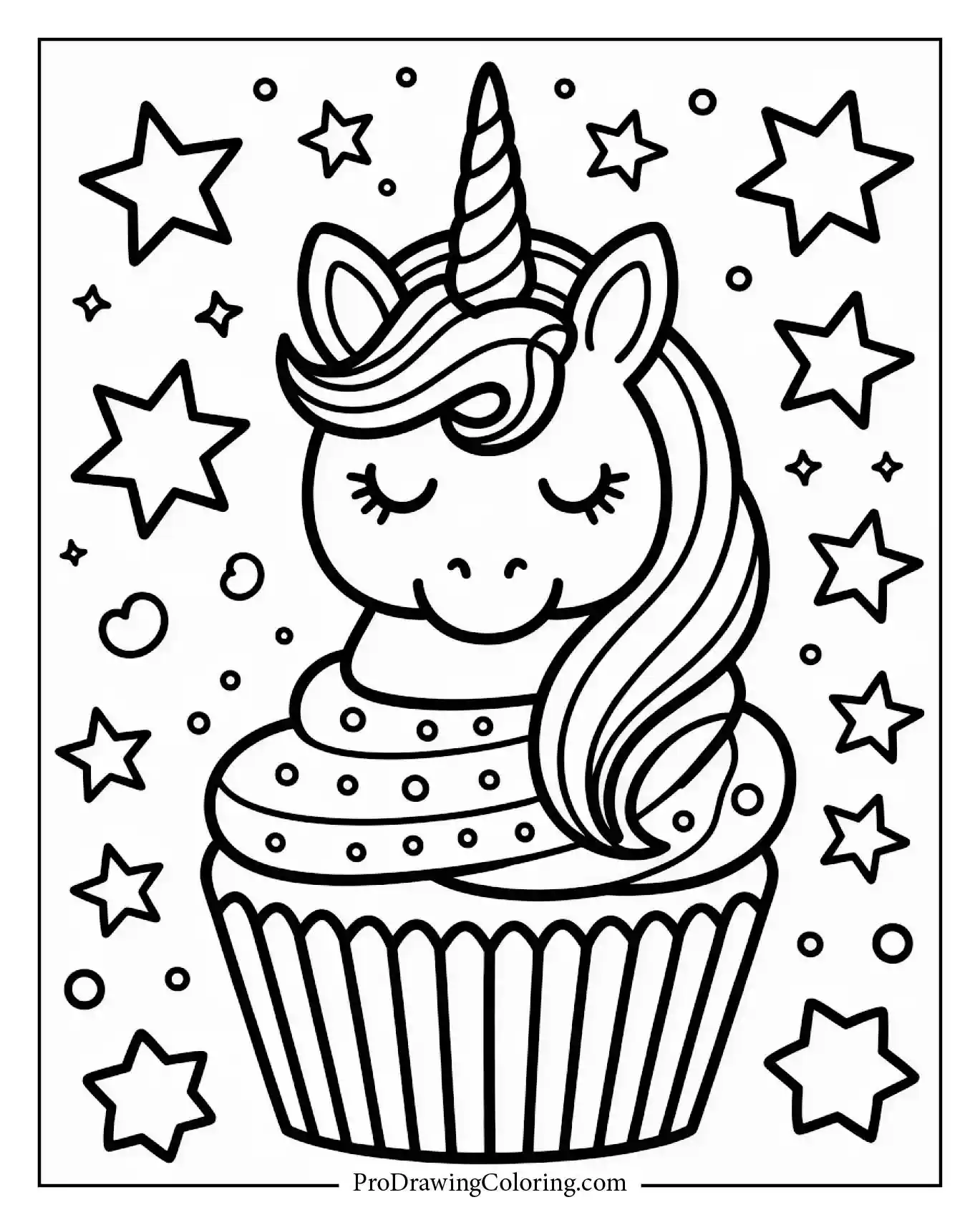Cupcake coloring pages – magical unicorn cupcake with sparkles