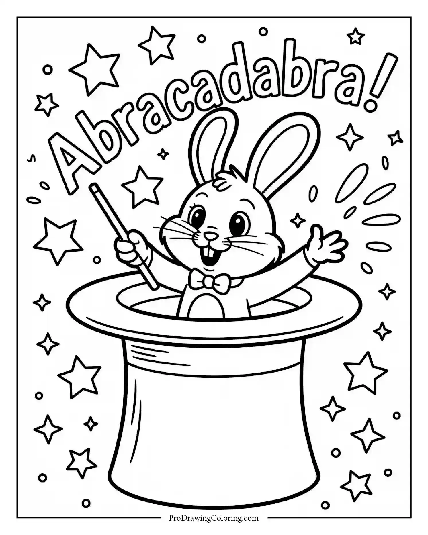 magician bunny with hat Magical bunny coloring page with bunny popping from magician’s hat, printable