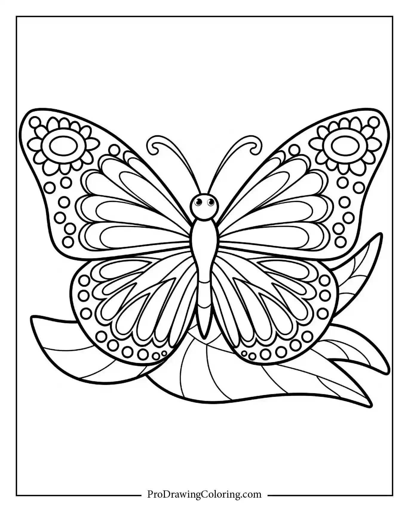 Beautiful butterfly wings filled with mandala patterns, elegant line art for relaxing coloring activities.