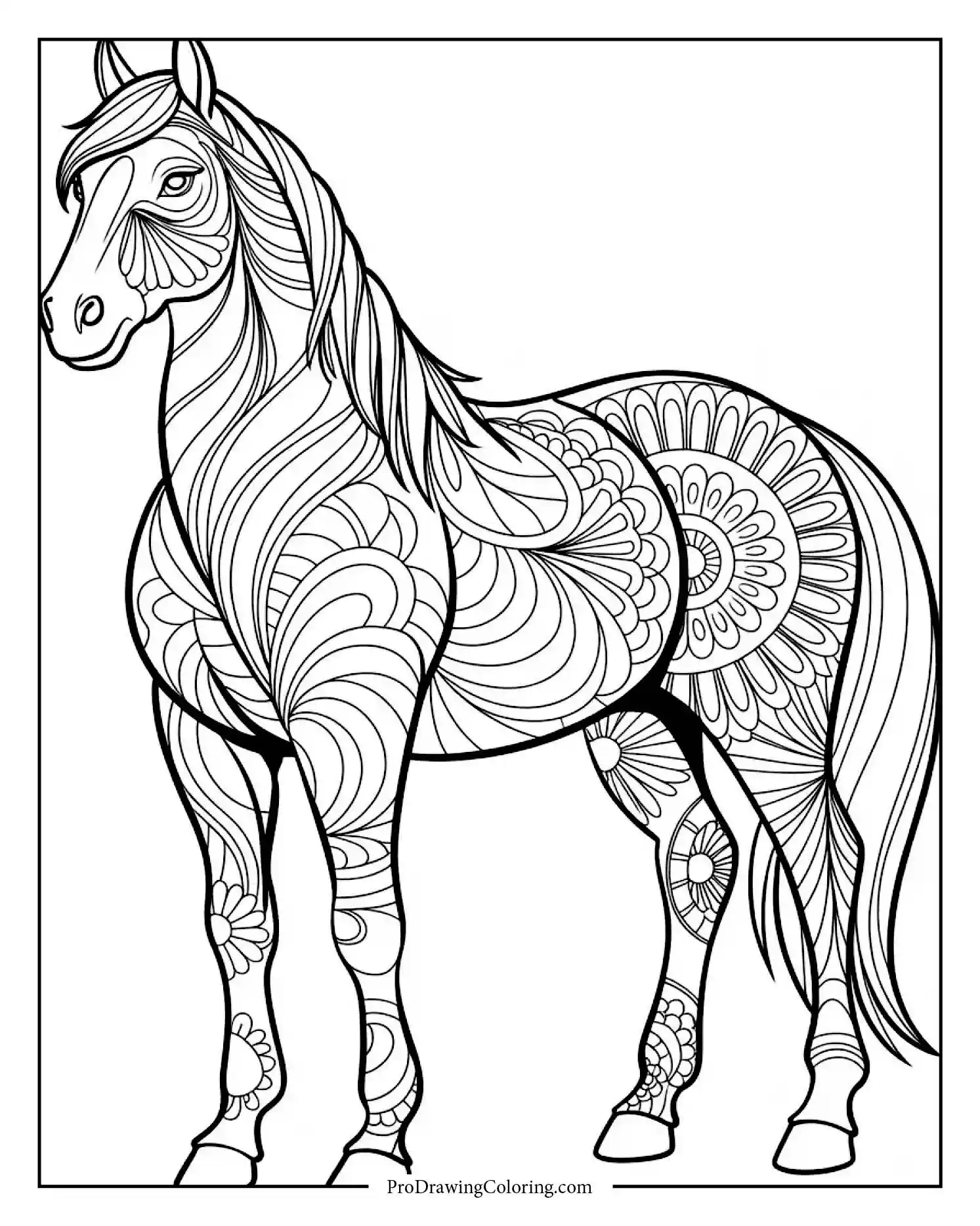 mandala horse coloring page Detailed mandala horse coloring page, perfect for adults looking to relax and color