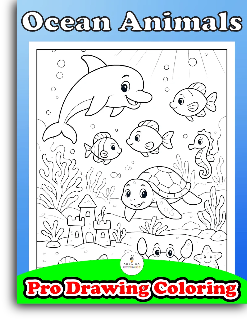 Happy sea creatures like turtles and dolphins, these coloring pages are a new free printable pdf for kids.