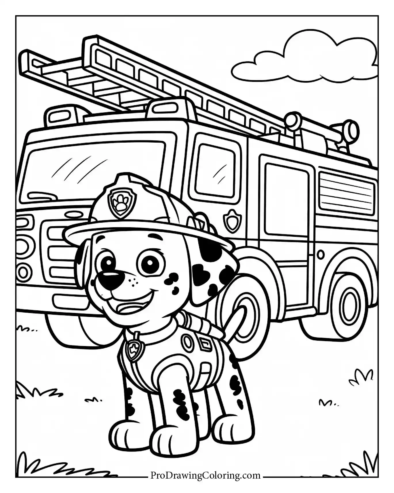 Marshall from paw patrol coloring pages with his fire truck
