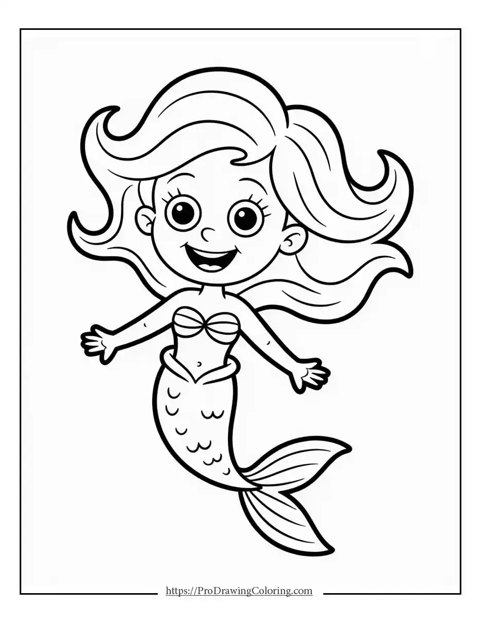Happy mermaid smiling without background, perfect for kids to add their own touch