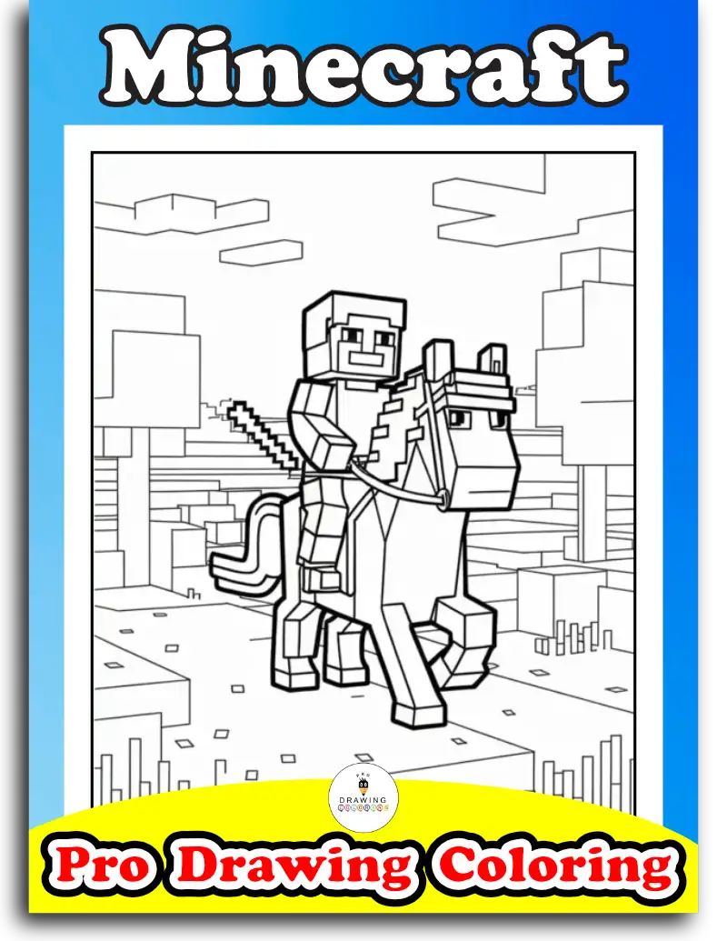 Minecraft coloring pages for kids, popular block game character art.