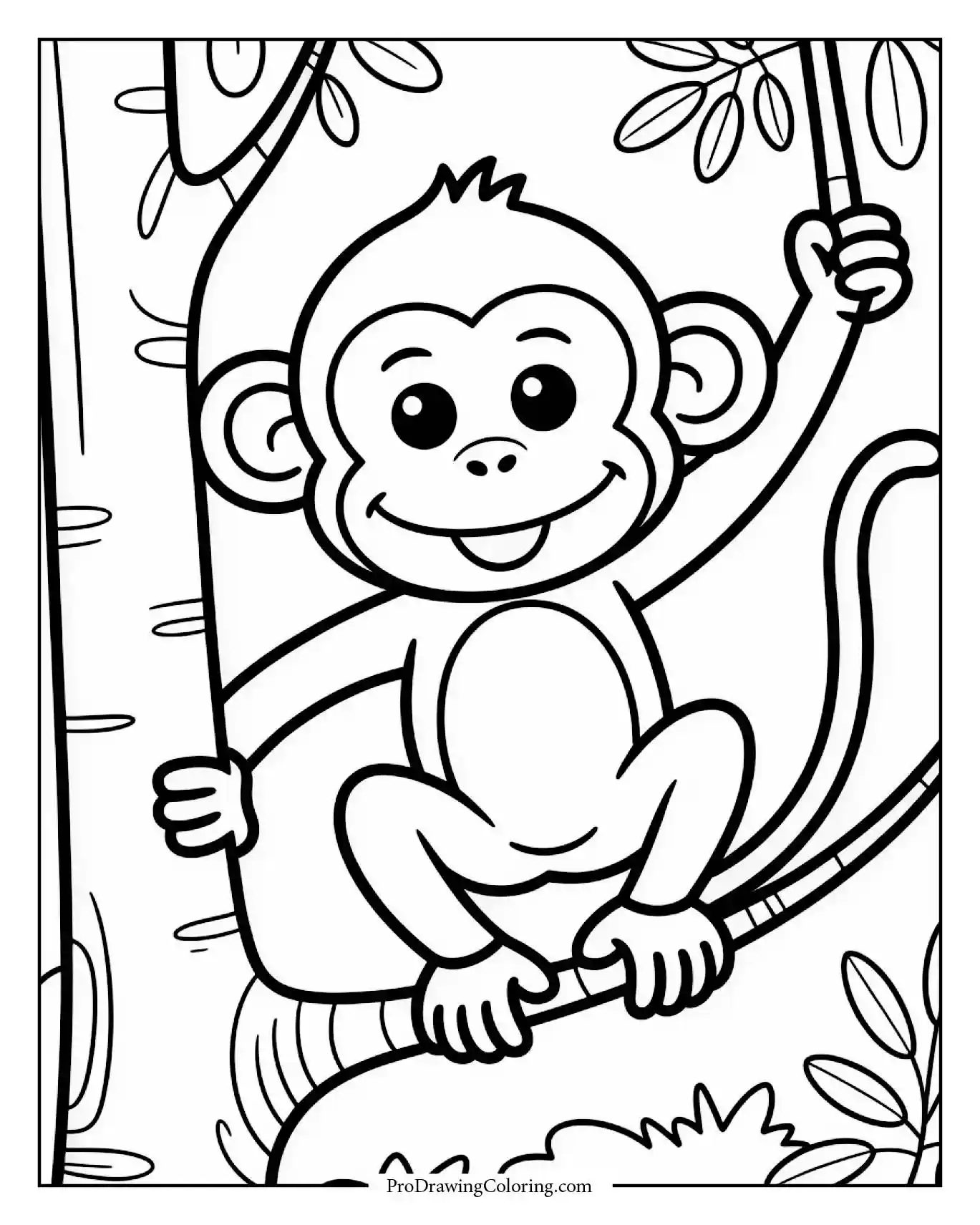 Cheerful monkey climbing tree.