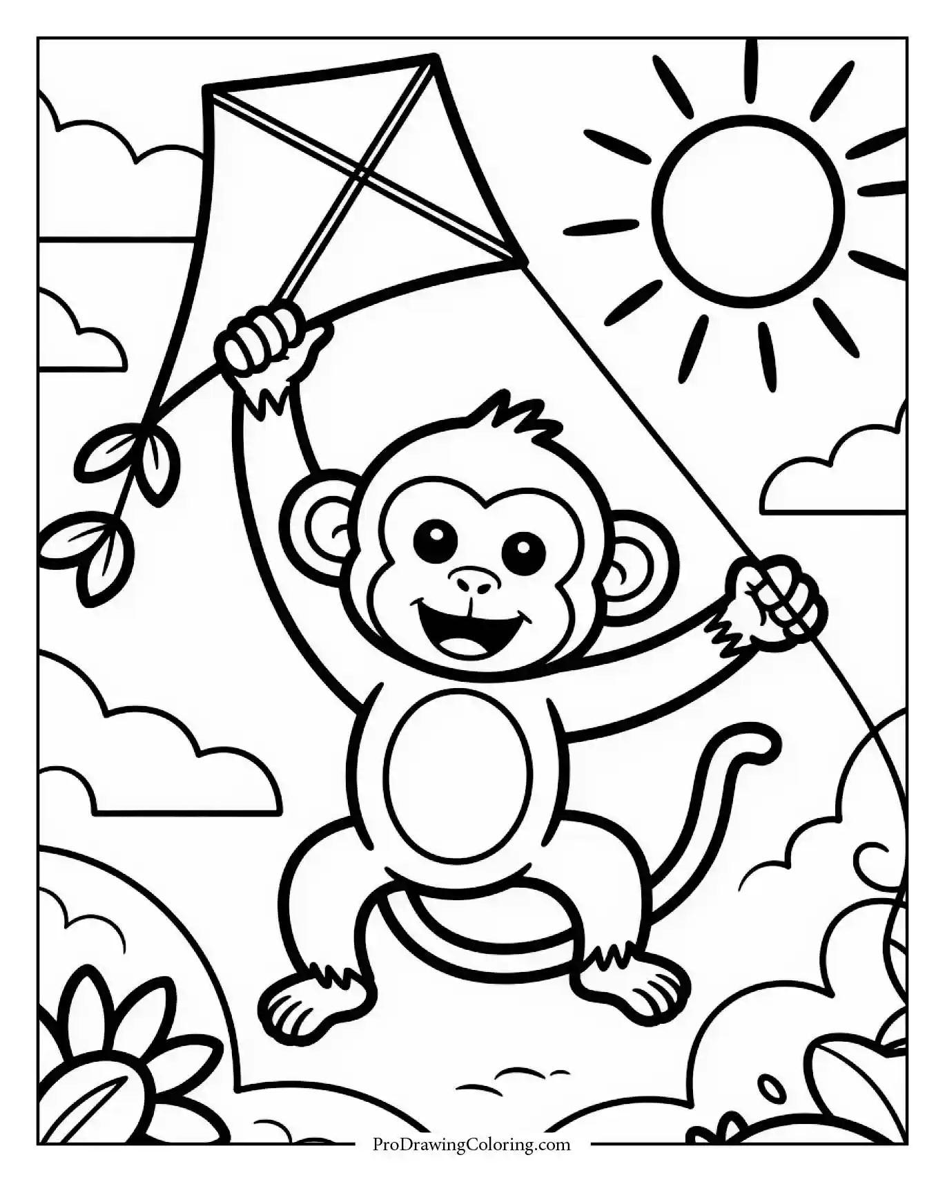 Joyful monkey flying kite in the sky