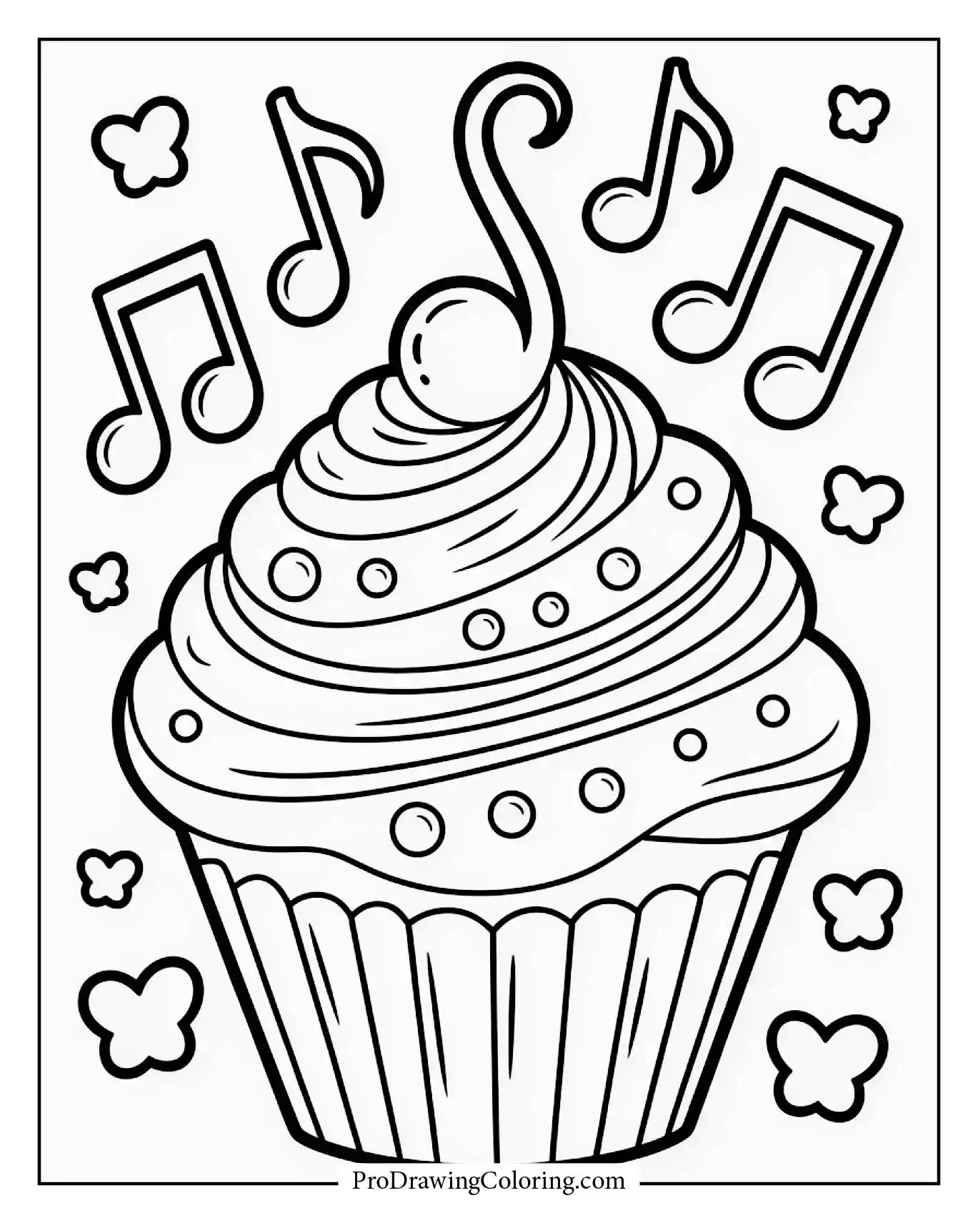 Cupcake coloring pages – music cupcake with notes and symbols
