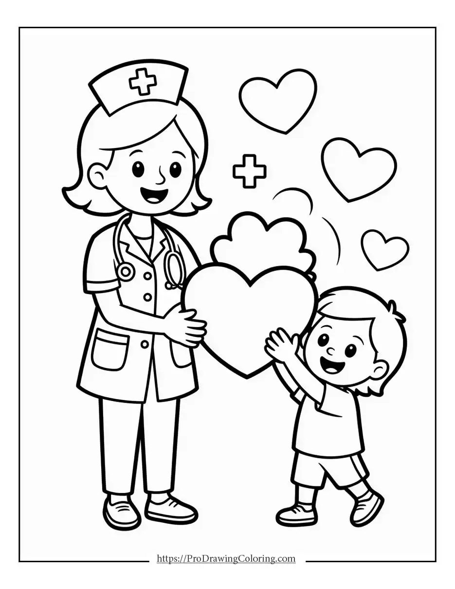 Child offering a heart to nurse mom, a touching Mothers Day appreciation moment