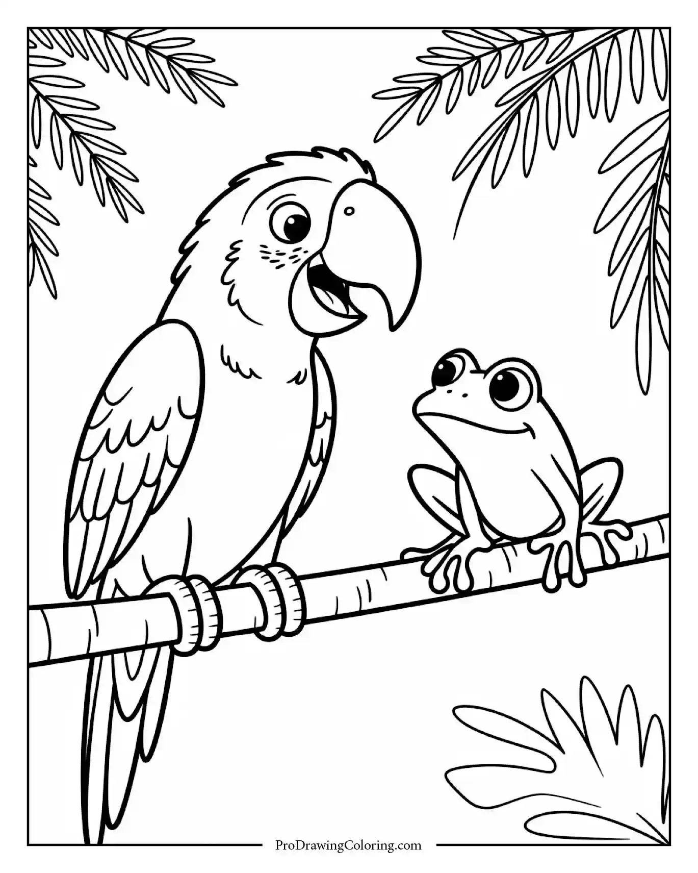 parrot bird coloring page tropical branch printable