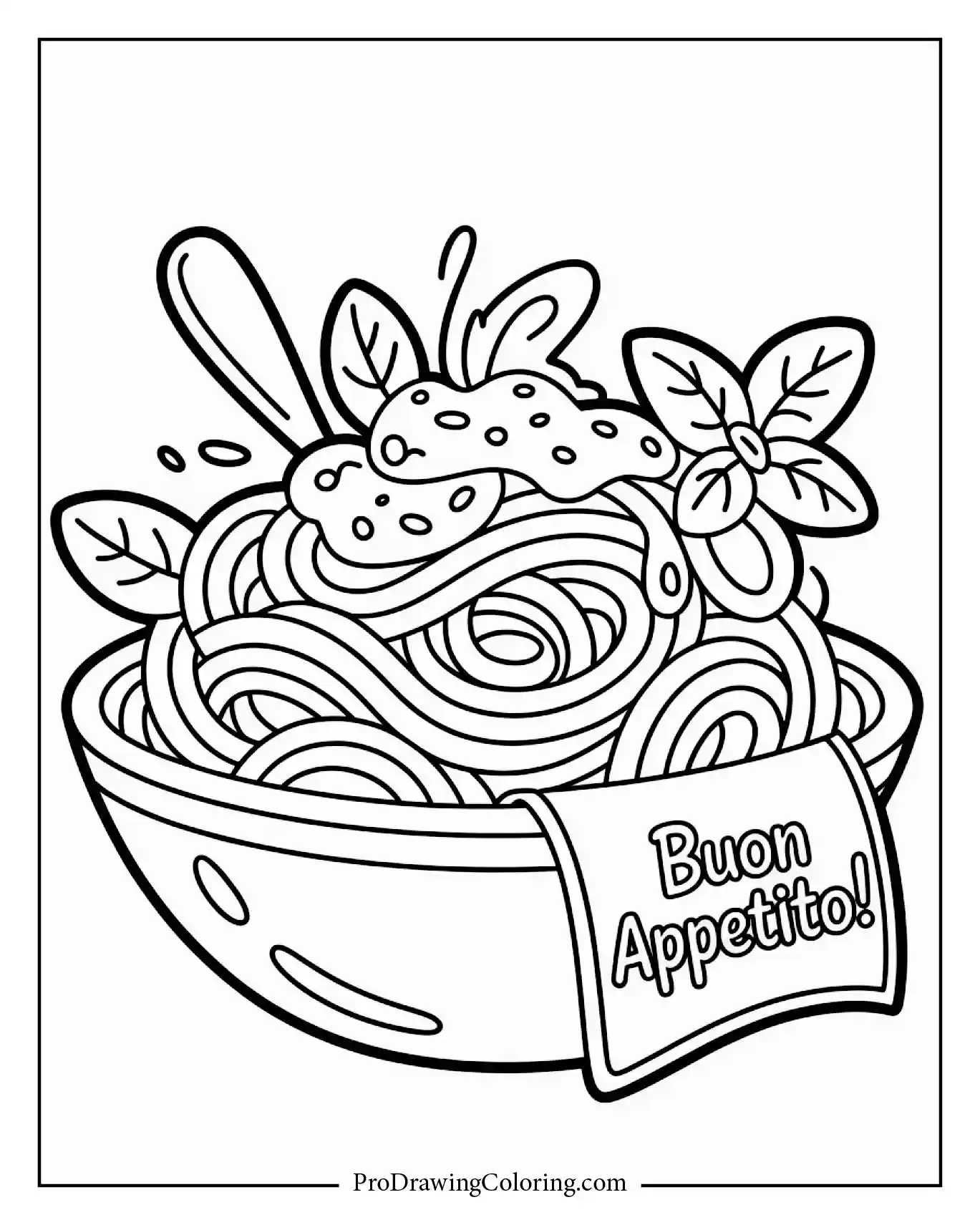 Italian pasta bowl food artwork with sauce and basil