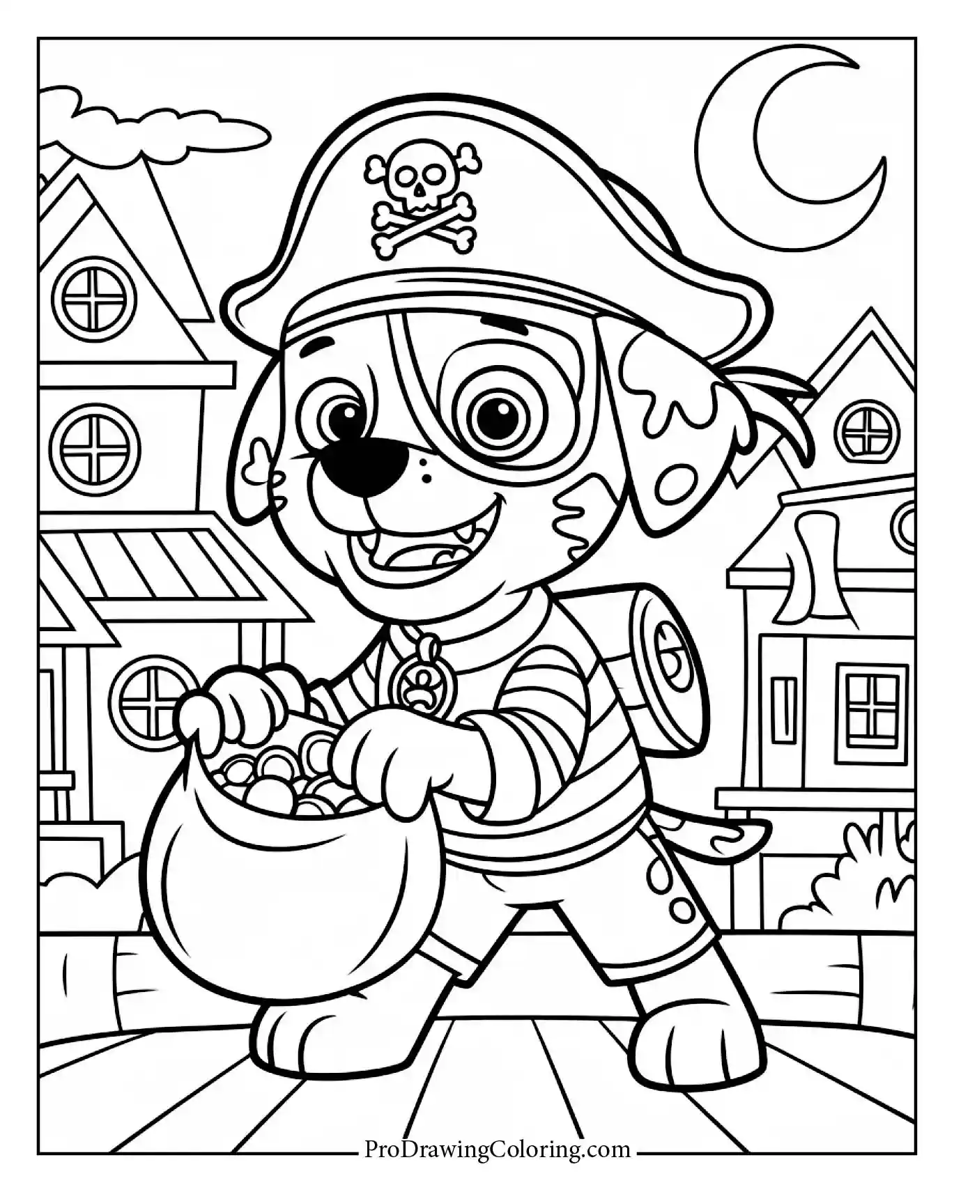 Marshall Paw Patrol coloring page dressed in a Halloween costume