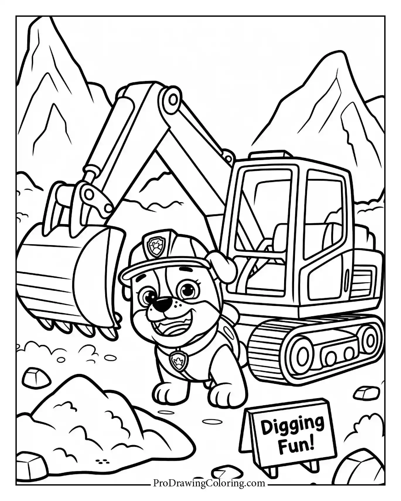Fun printable Paw Patrol Rubble coloring sheet for kids