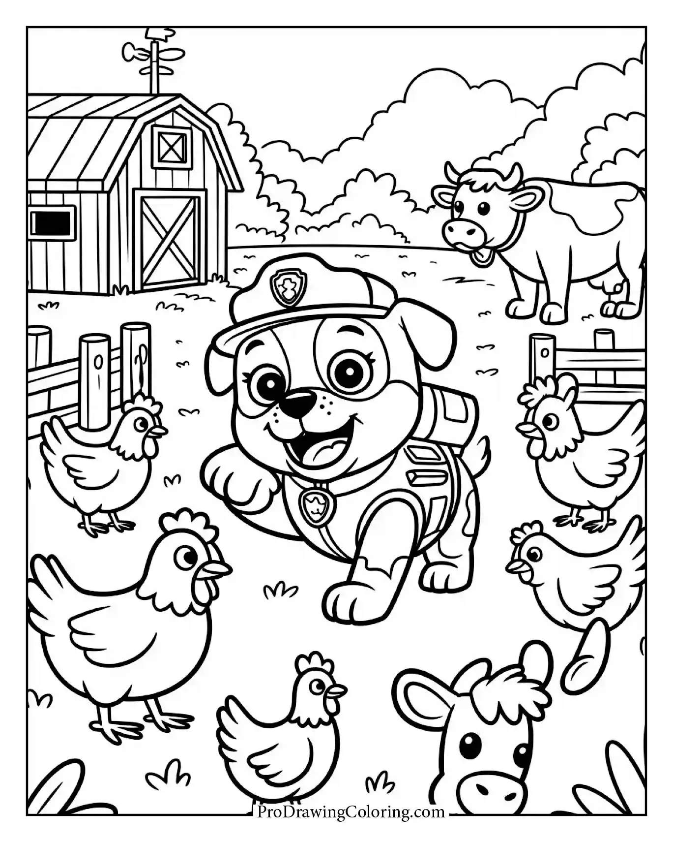 Rubble Paw Patrol coloring page spending the day on a farm