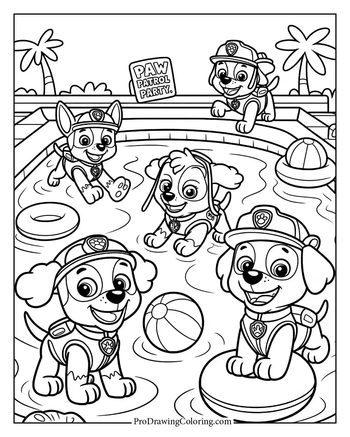 Fun swimming Paw Patrol coloring sheet for summer days