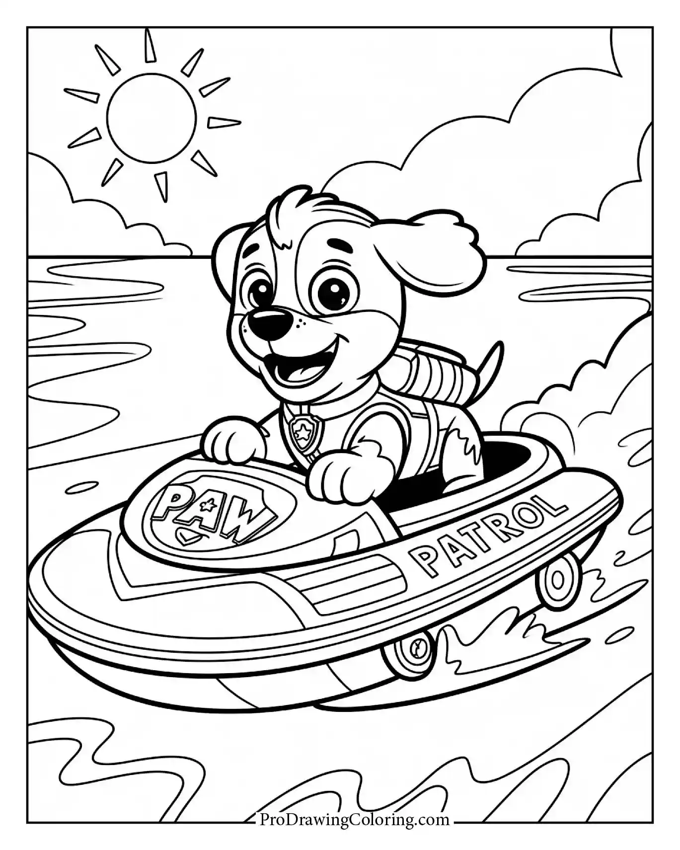 Zuma from Paw Patrol ready for a water rescue in this coloring sheet
