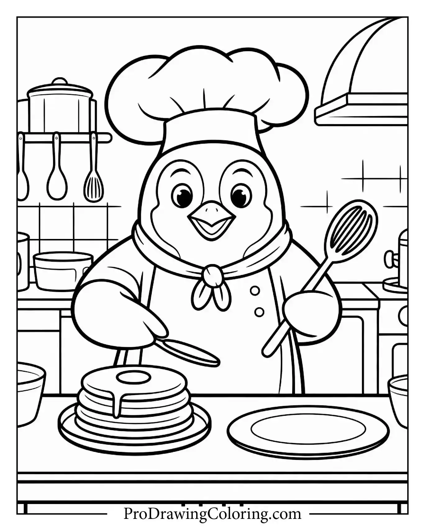 Penguin Chef Cooking Coloring Page – printable penguin coloring page for kids