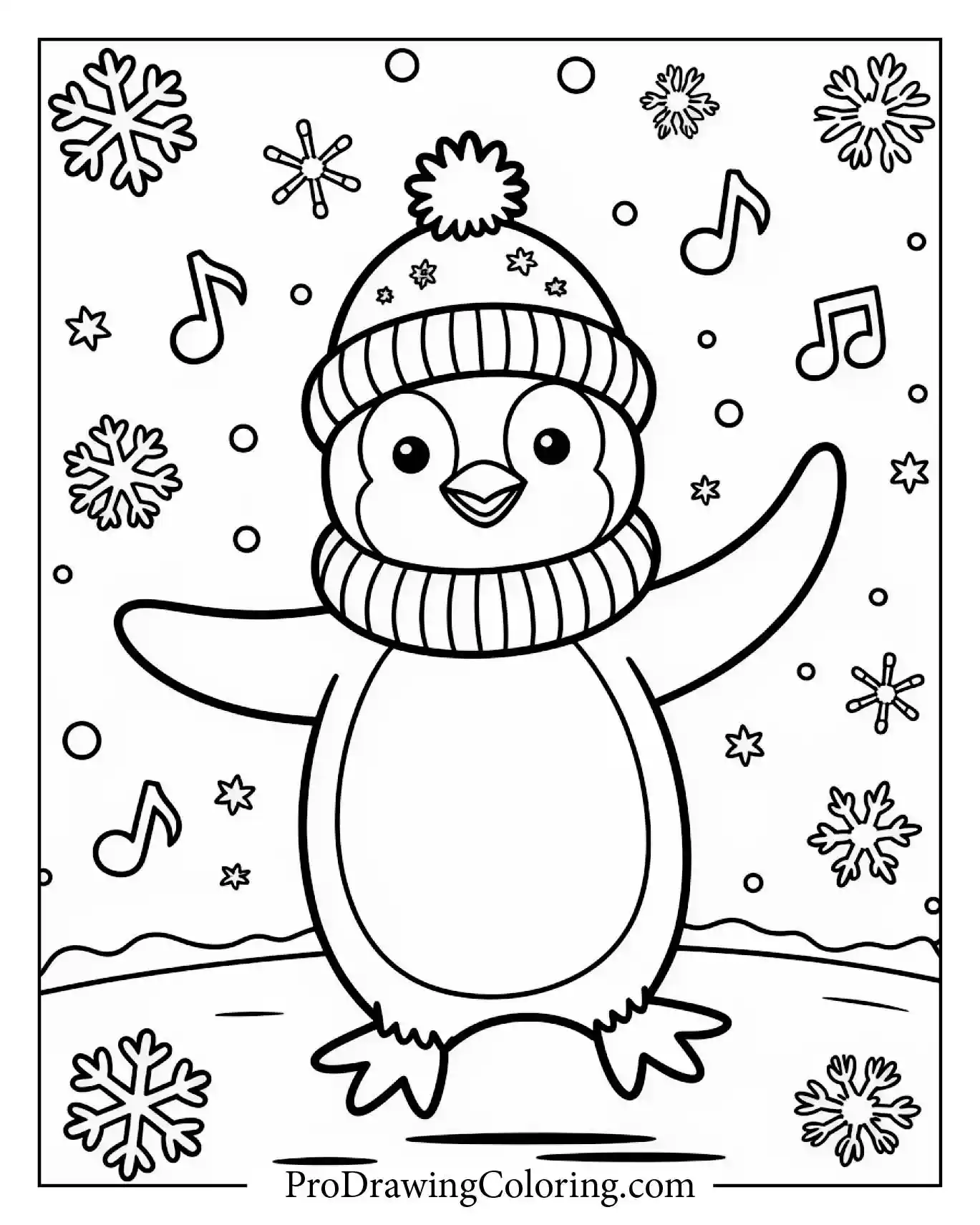 Penguin Dancing – printable penguin coloring page for kids
