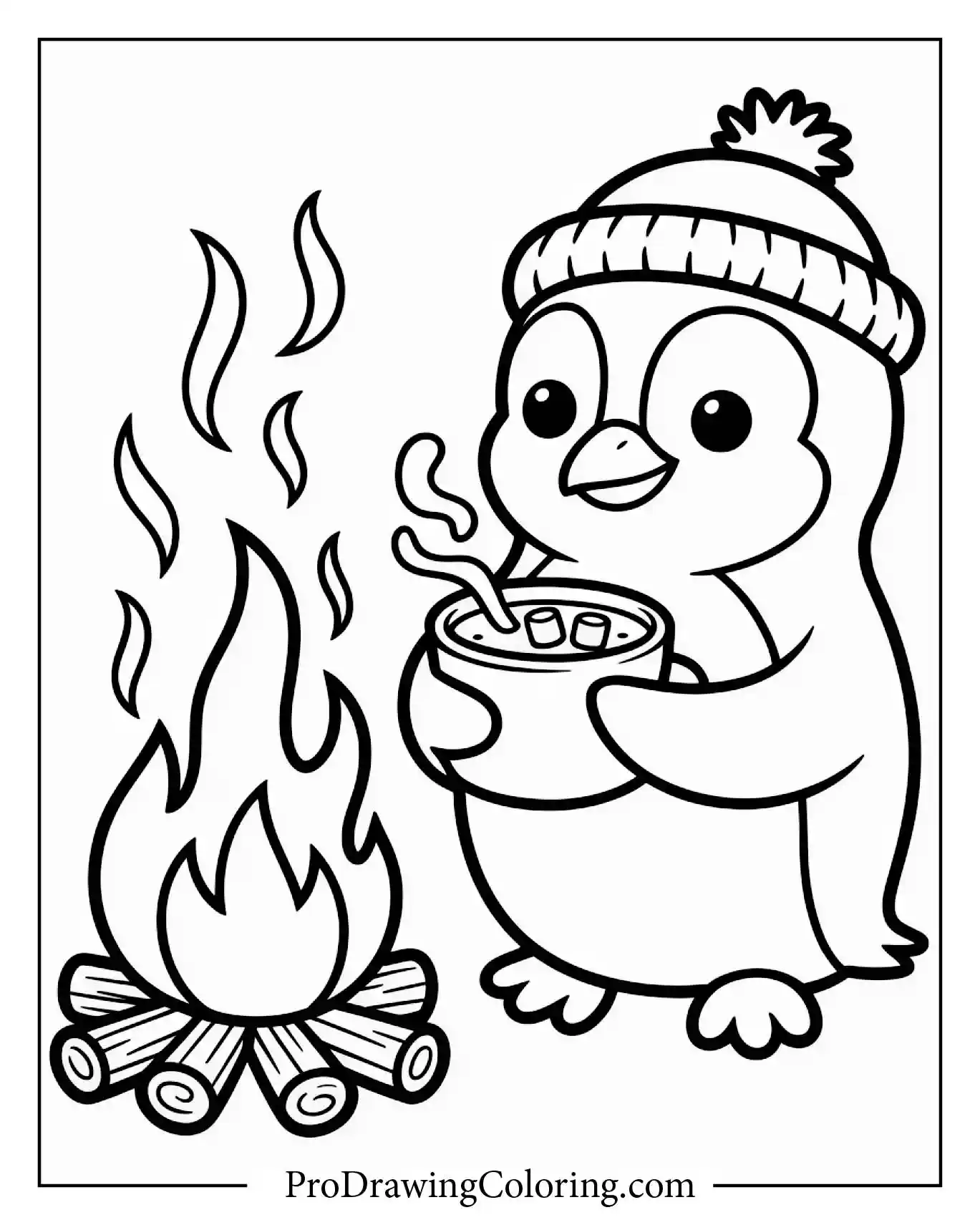 Penguin Hot Chocolate Coloring Page – printable penguin coloring page for kids