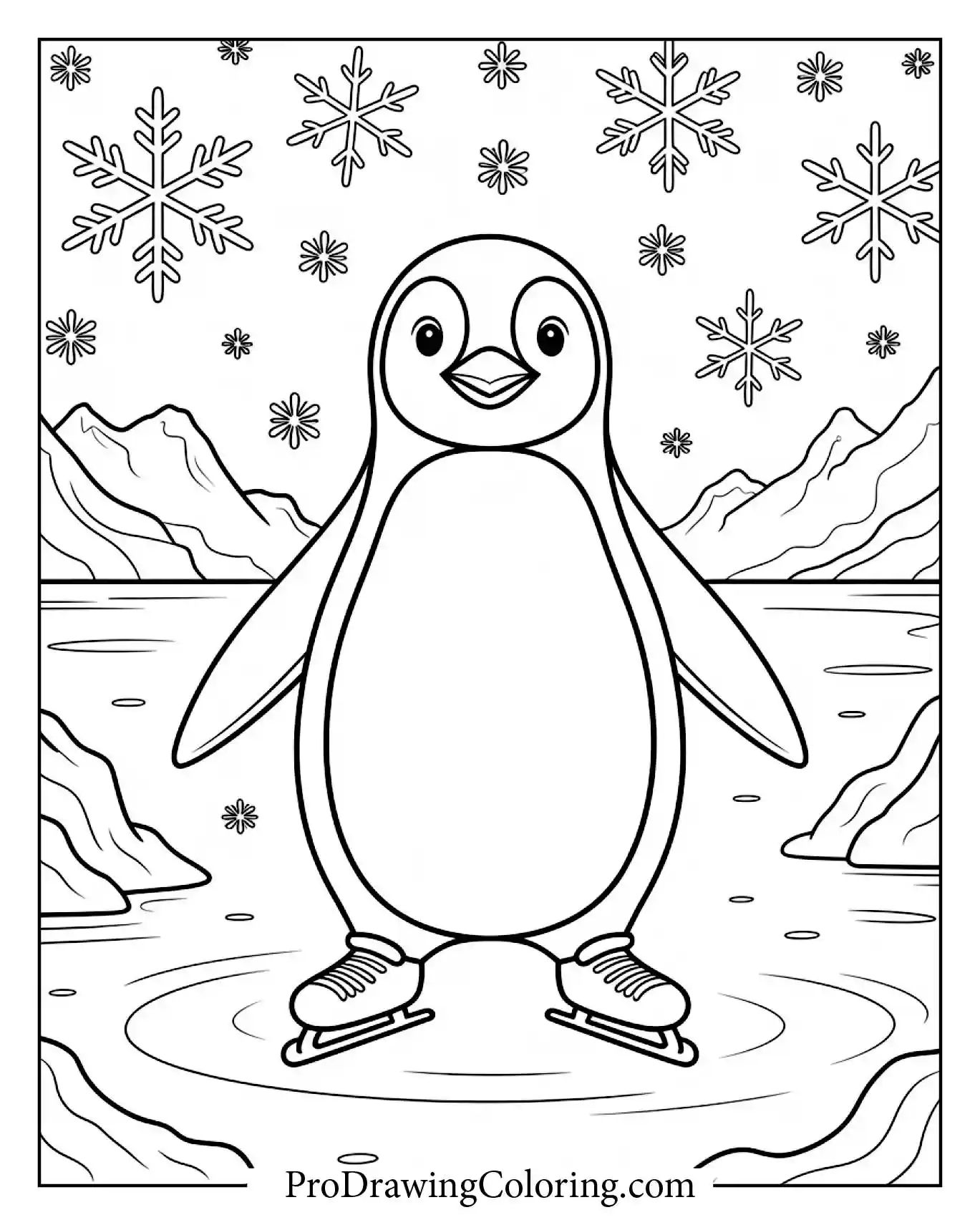 Penguin Ice Skating On Lake Coloring Page – printable penguin coloring page for kids