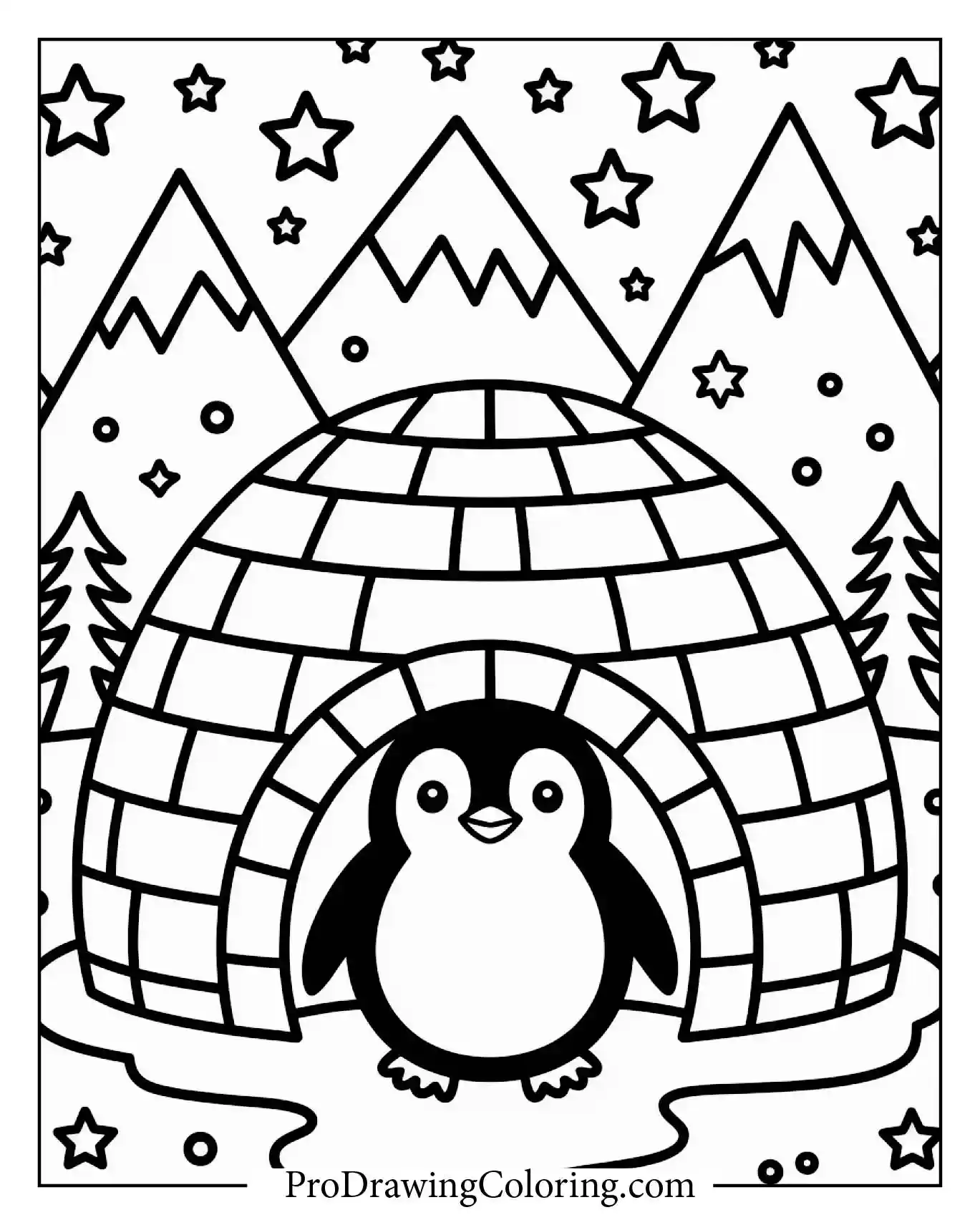Penguin In Igloo Village To Print – printable penguin coloring page for kids