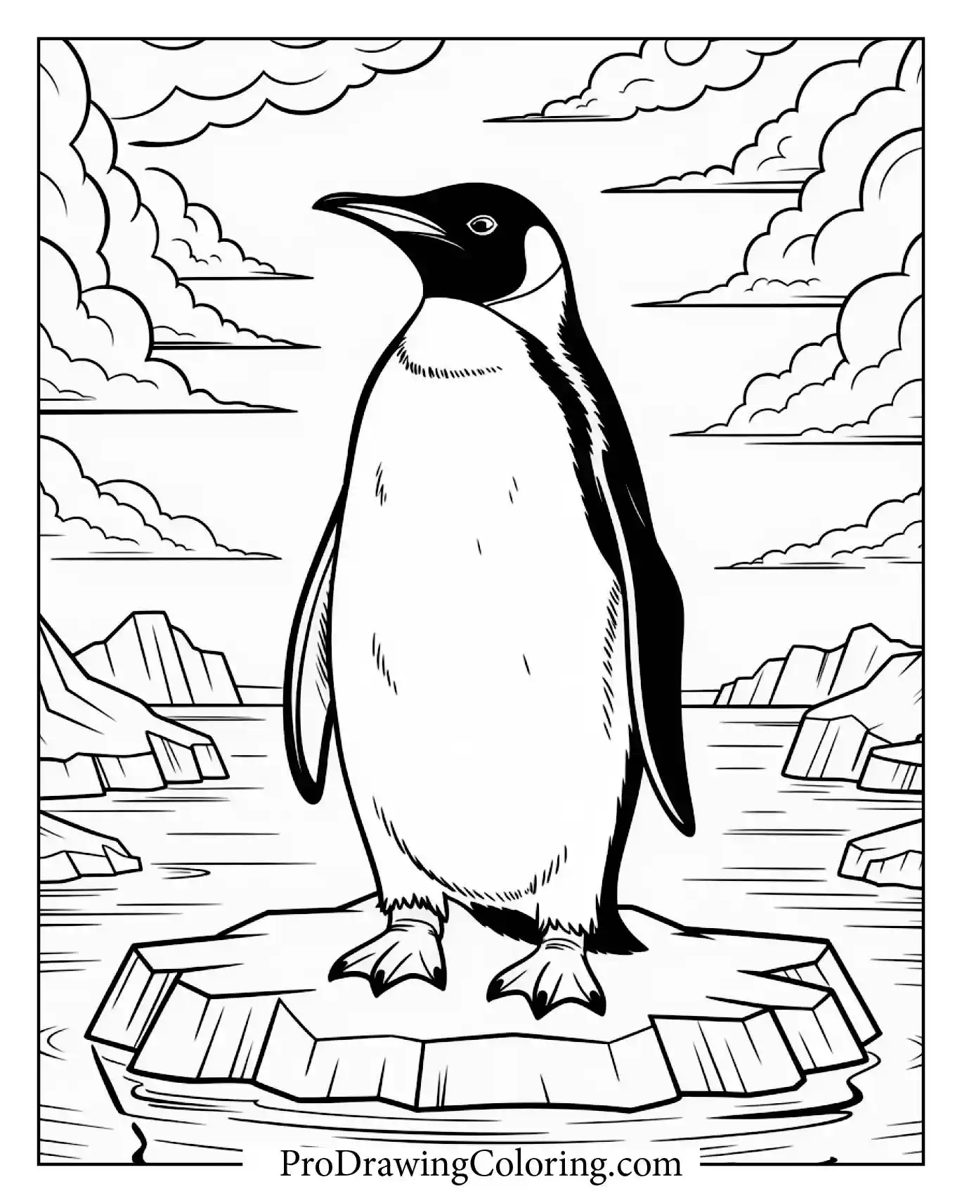Penguin On Iceberg Coloring Page – printable penguin coloring page for kids