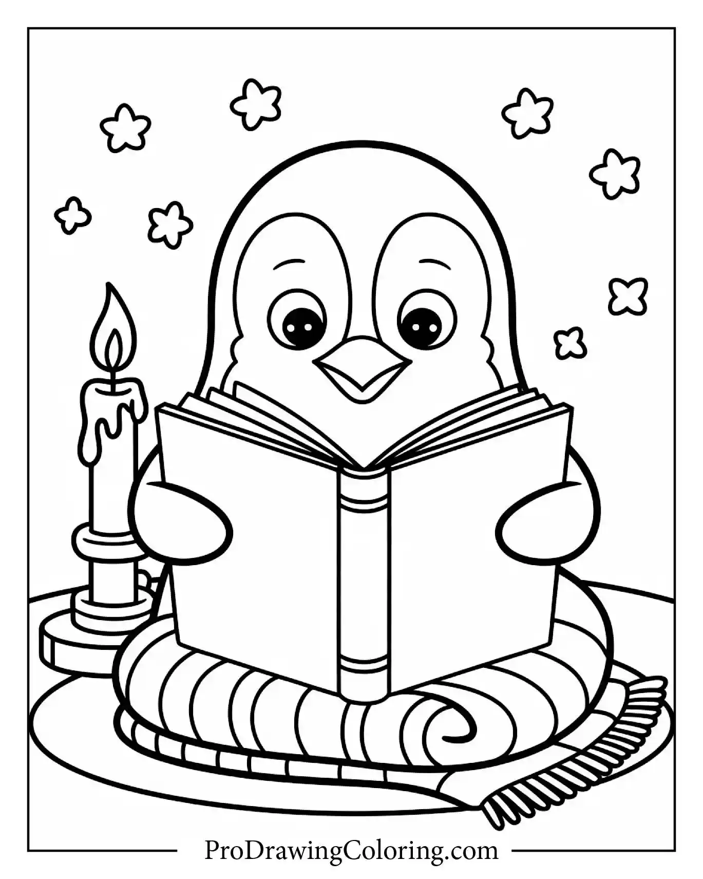 Penguin Reading Story – printable penguin coloring page for kids