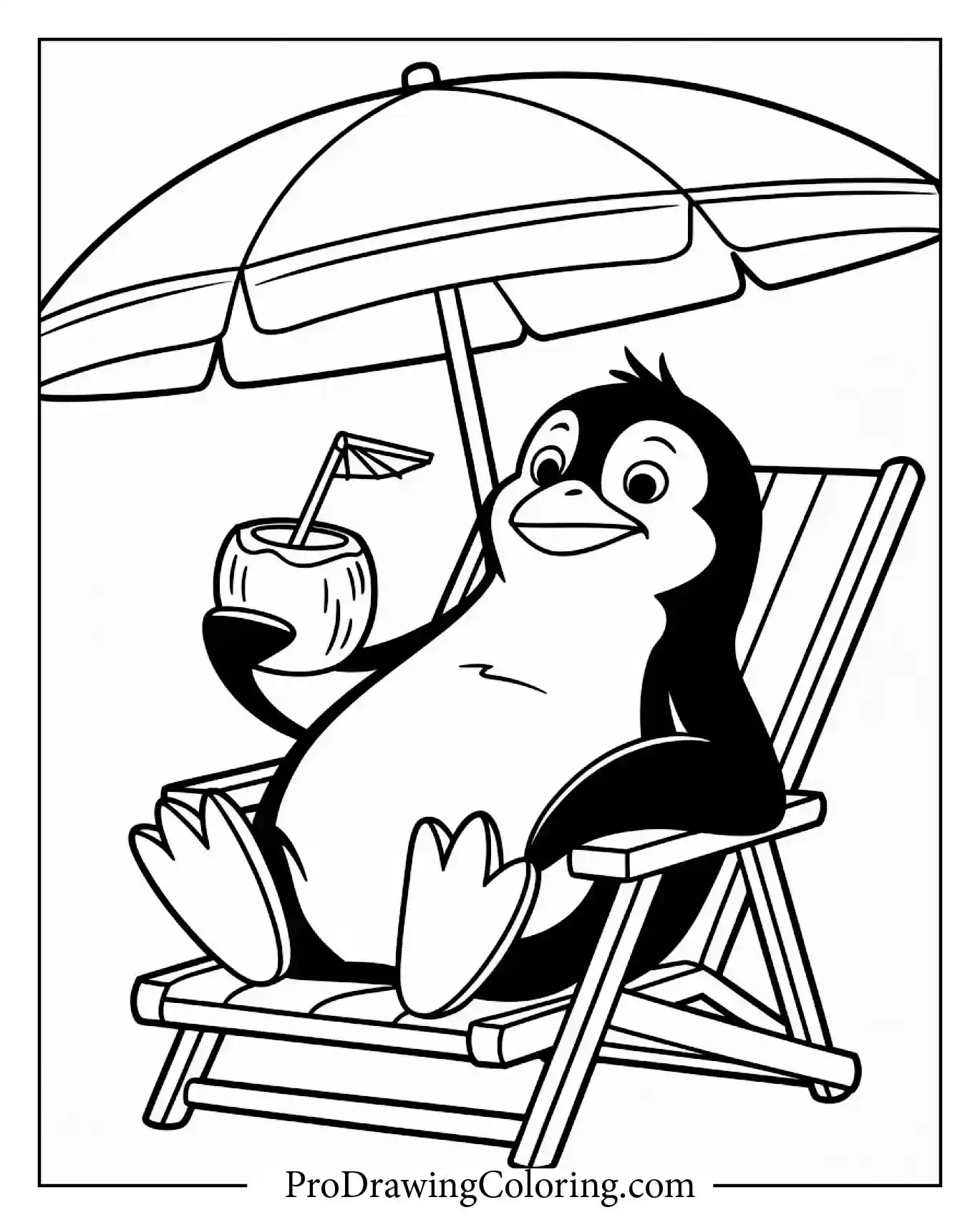 Penguin Relaxing On Beach Printable – printable penguin coloring page for kids