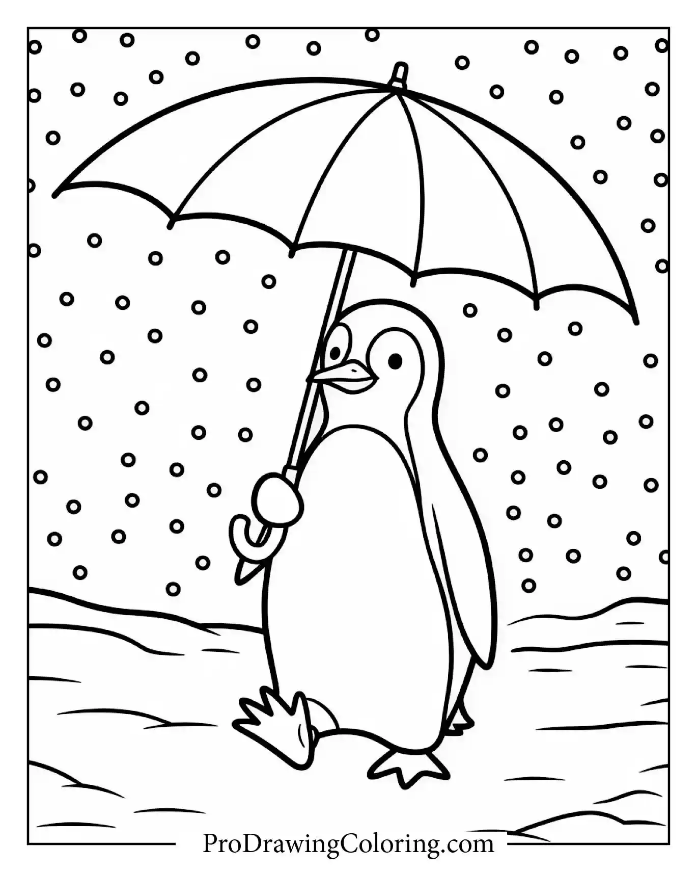 Penguin With Umbrella – printable penguin coloring page for kids