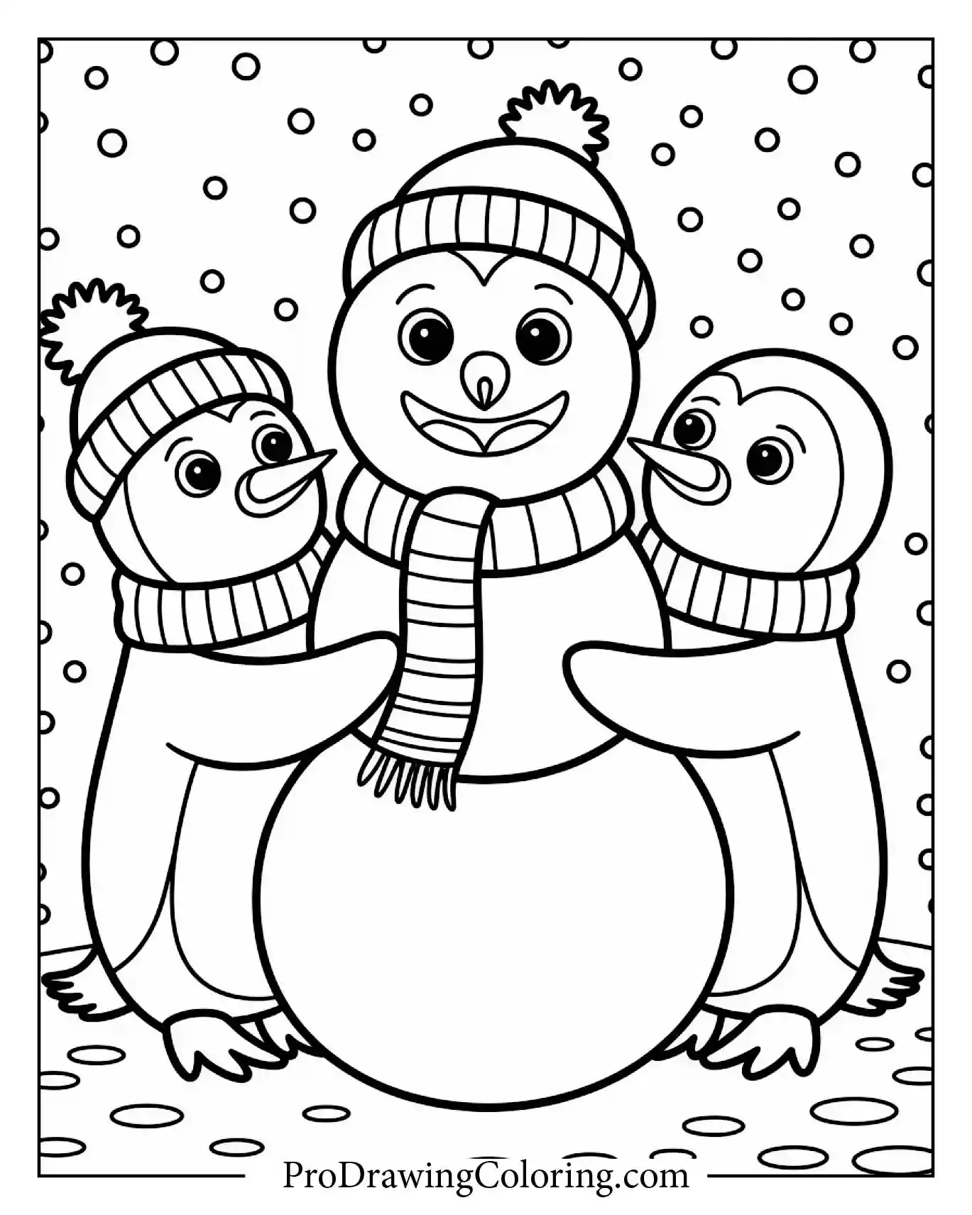 Penguins Building Snowman Coloring Sheet – printable penguin coloring page for kids