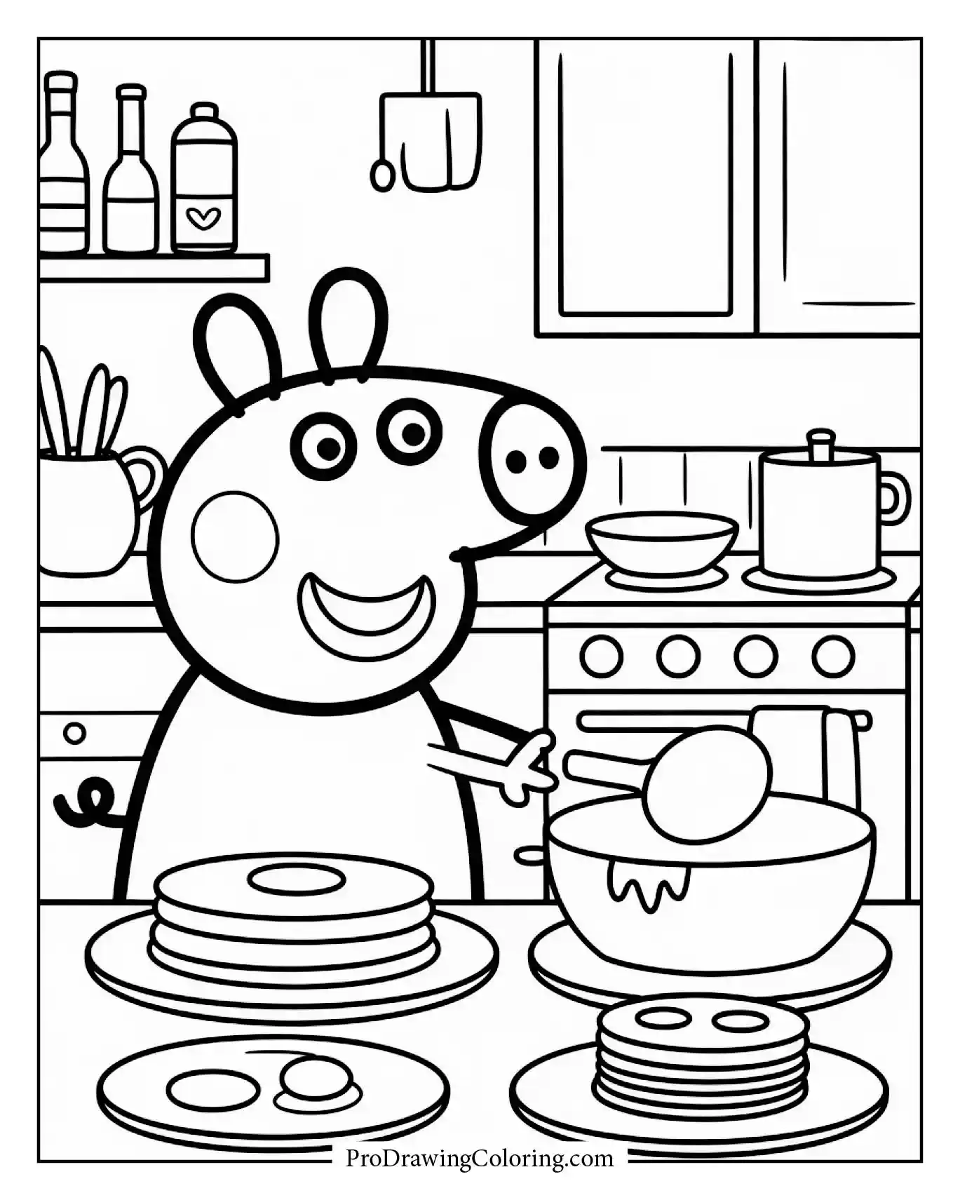 Peppa Pig flipping pancakes in frying pan
