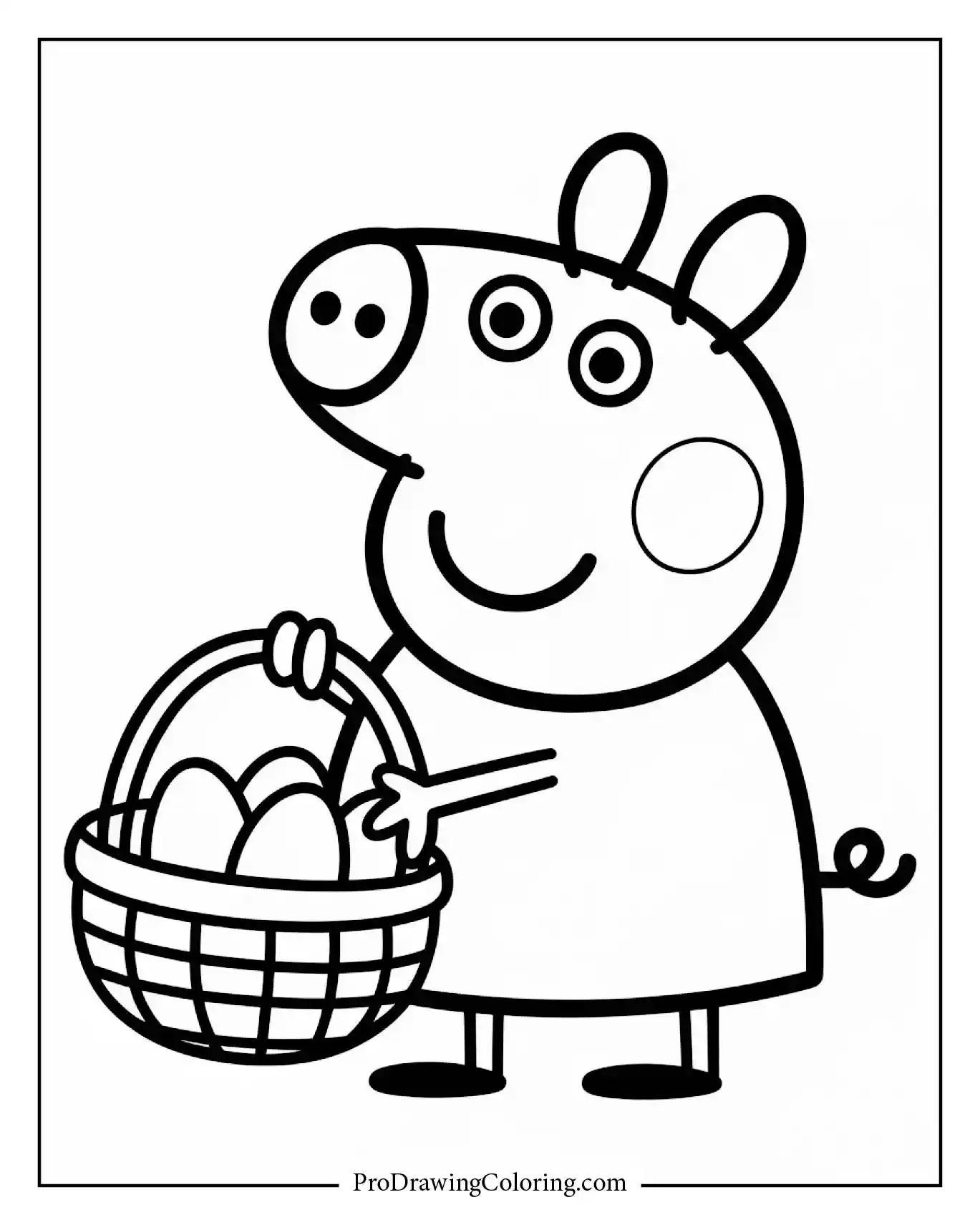 Peppa Pig holding basket filled with colorful eggs