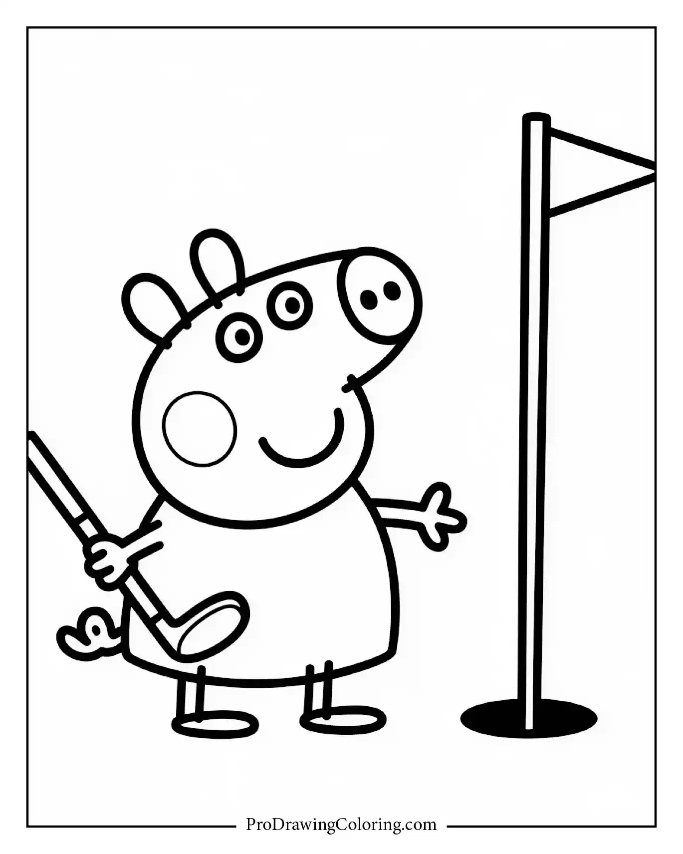 Peppa Pig coloring sheet printable showing her playing golf