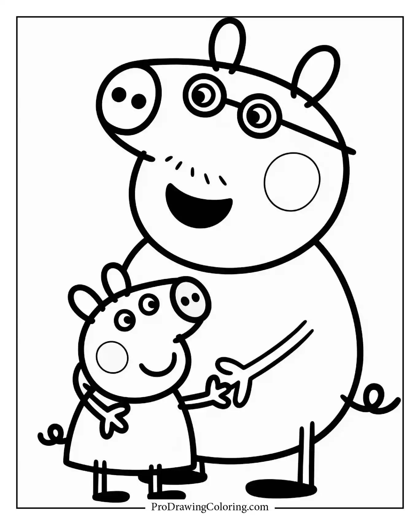 Peppa Pig coloring page printable showing her hugging her mom